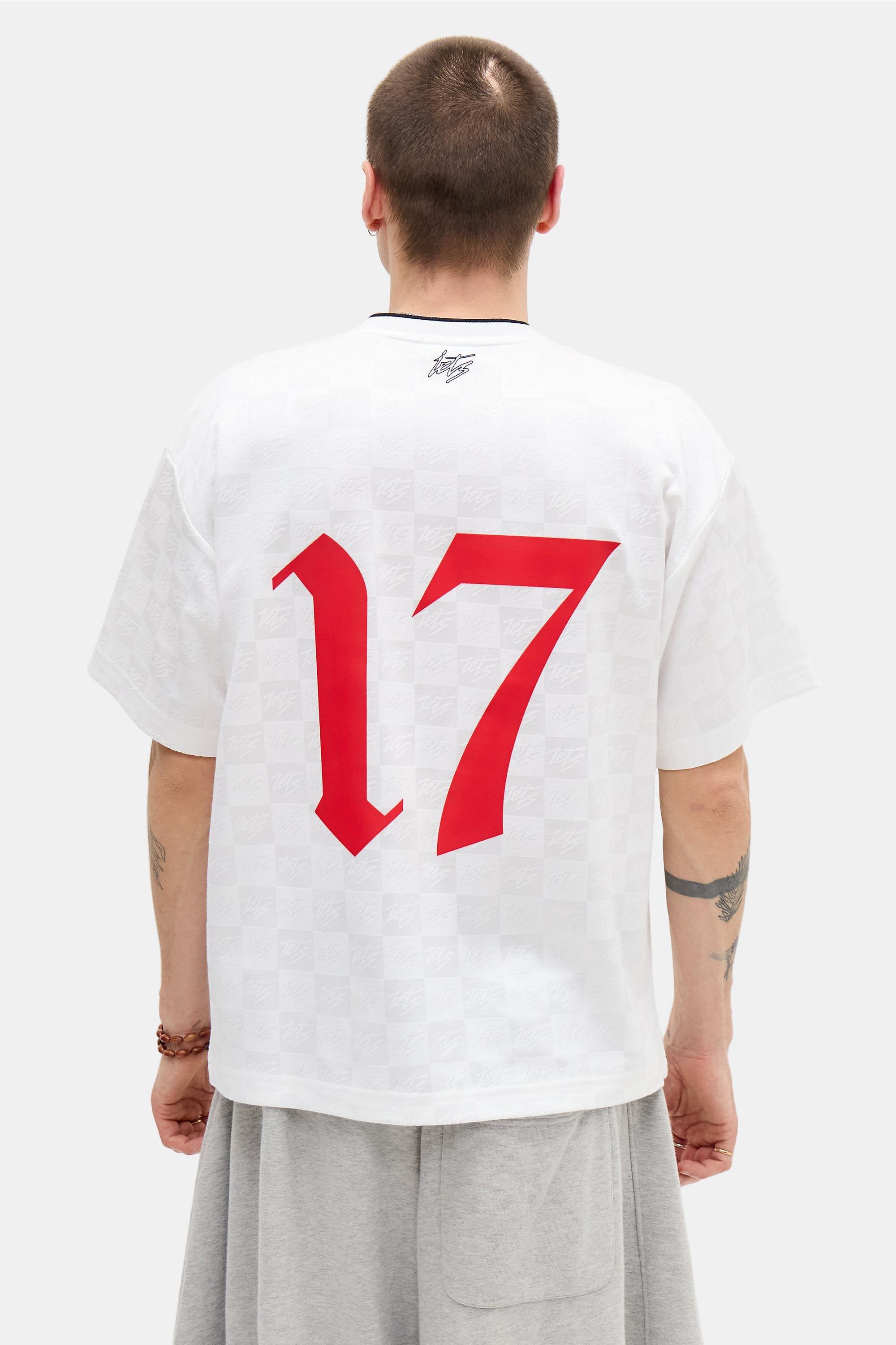 White Its Frans... White Check Short Sleeve Football Shirt, WHT, medium