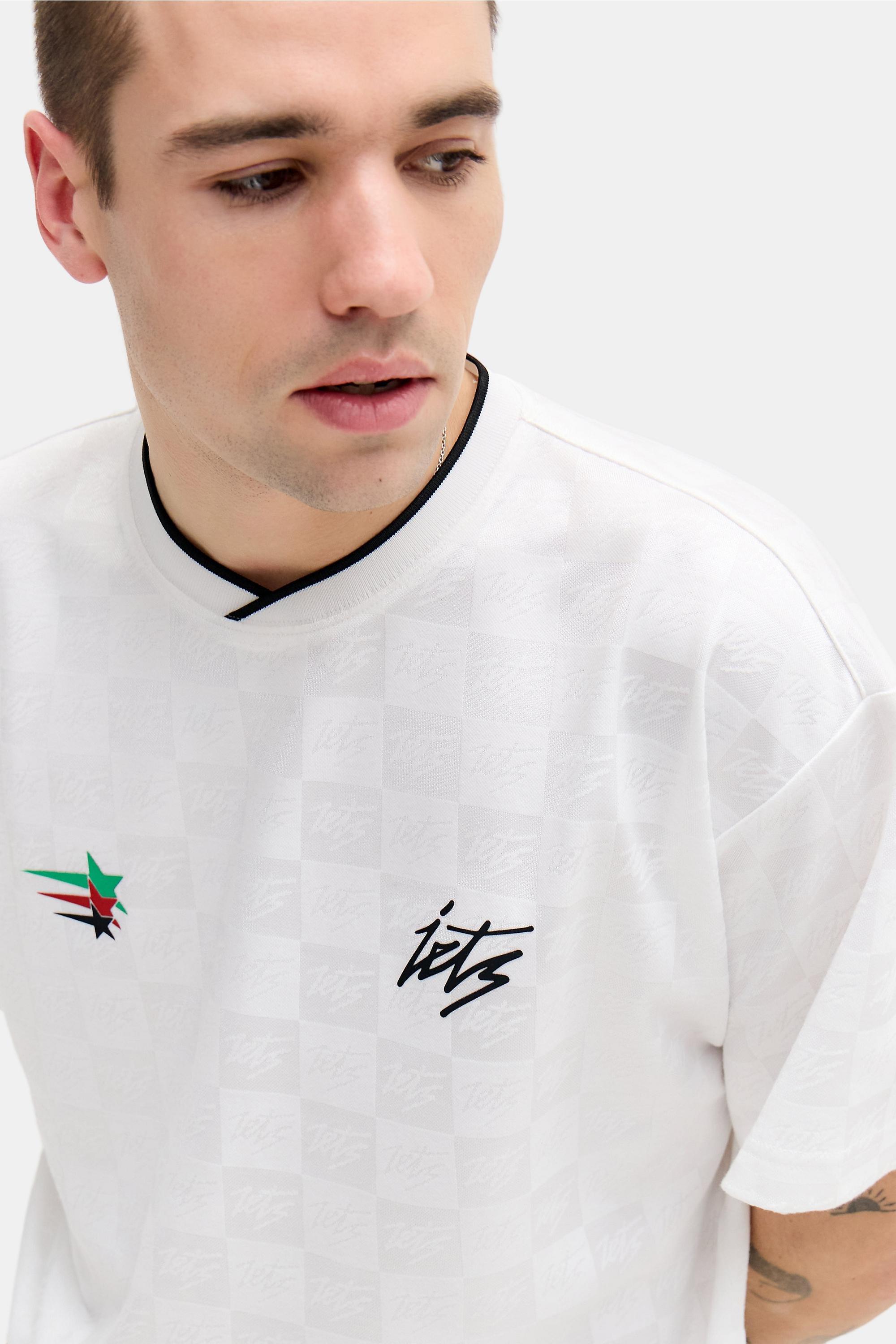 White Its Frans... White Check Short Sleeve Football Shirt, WHT, large image number 3