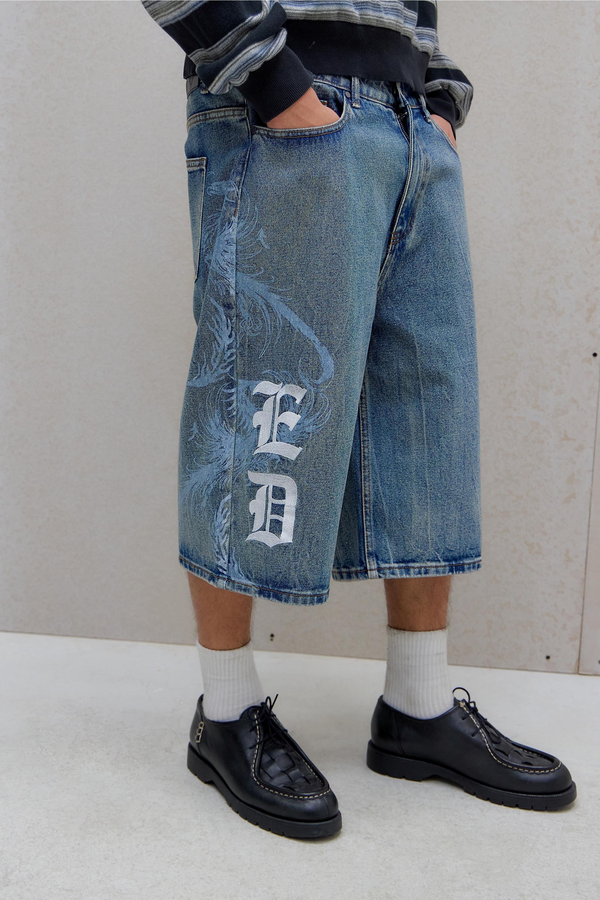 Blue Ed Hardy Uo Flying Gothic Jorts, BLUE, large image number 0