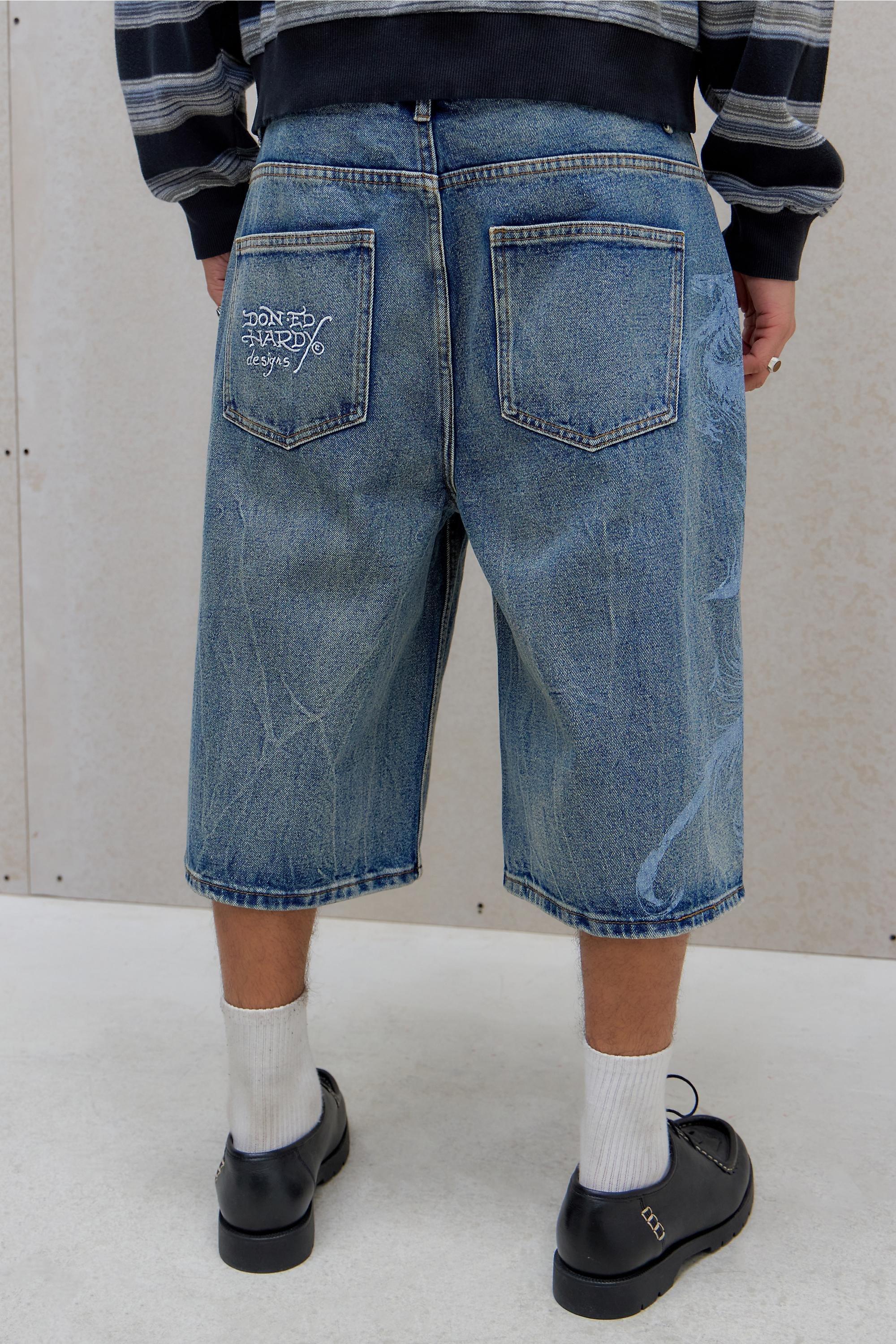 Blue Ed Hardy Uo Flying Gothic Jorts, BLUE, large image number 3
