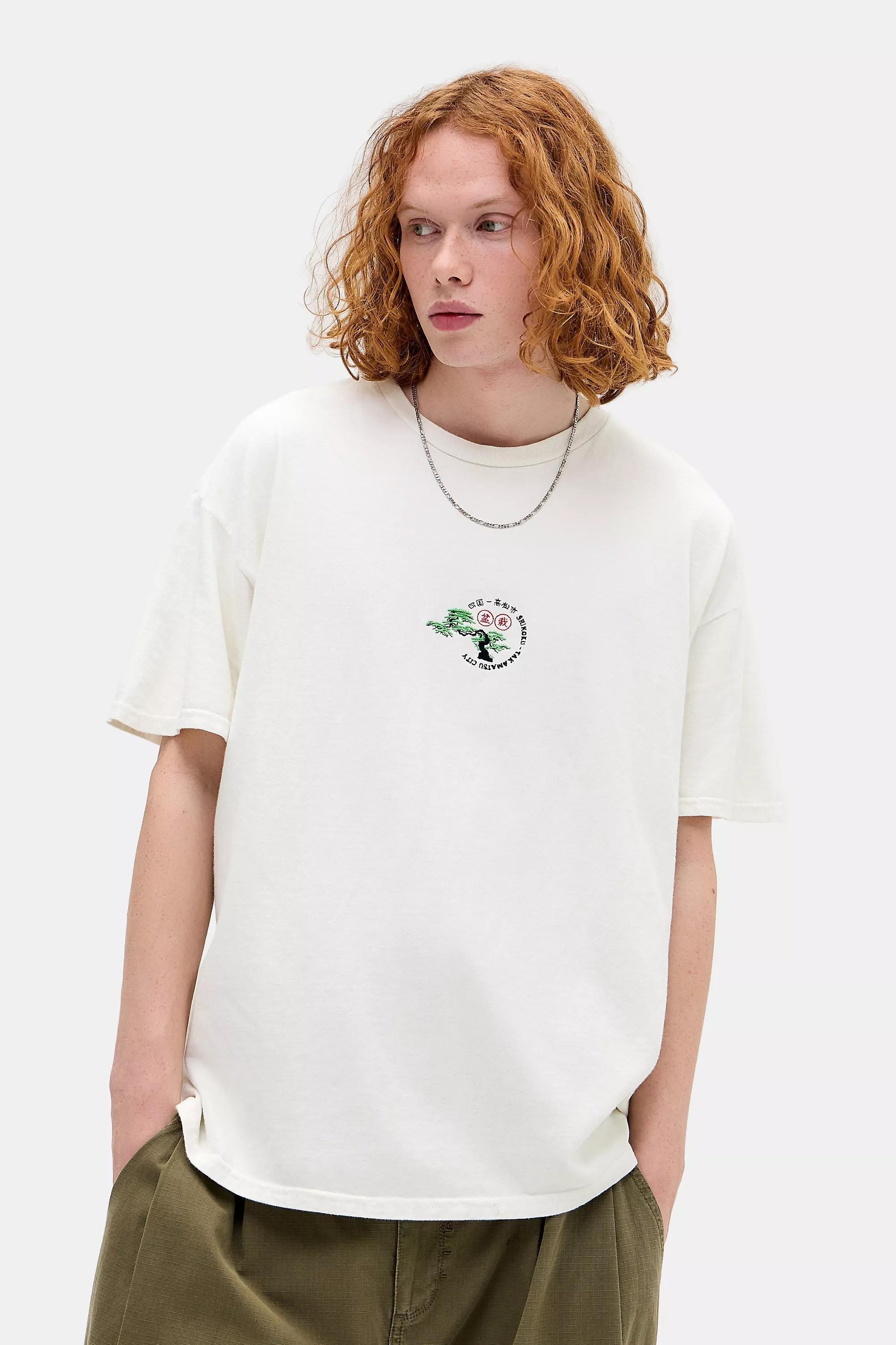 White Uo Bonsai Embroidered T-Shirt, WHT, medium