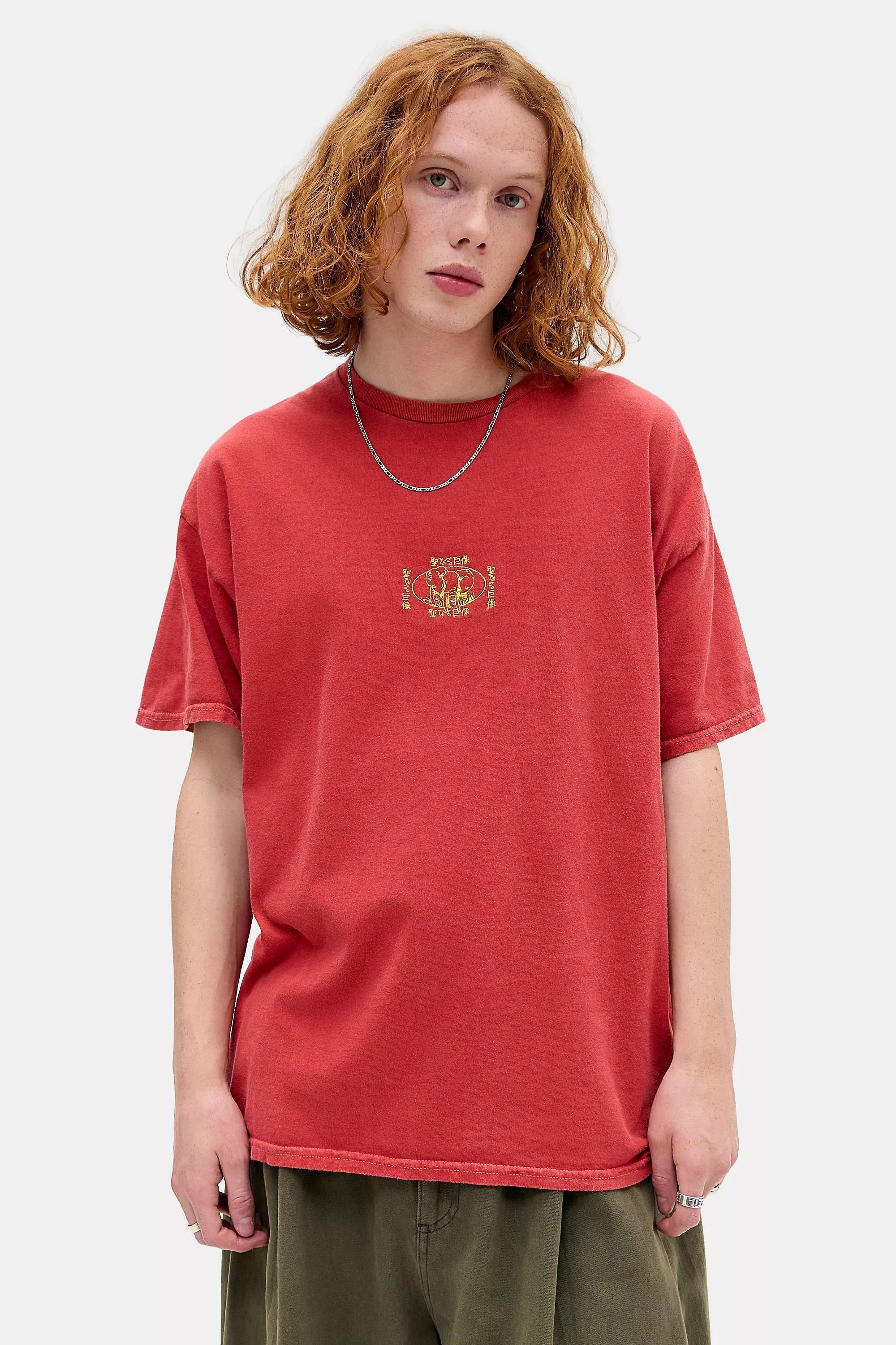 Red Uo Red Elephant Embroidered T-Shirt, RED, large image number 0