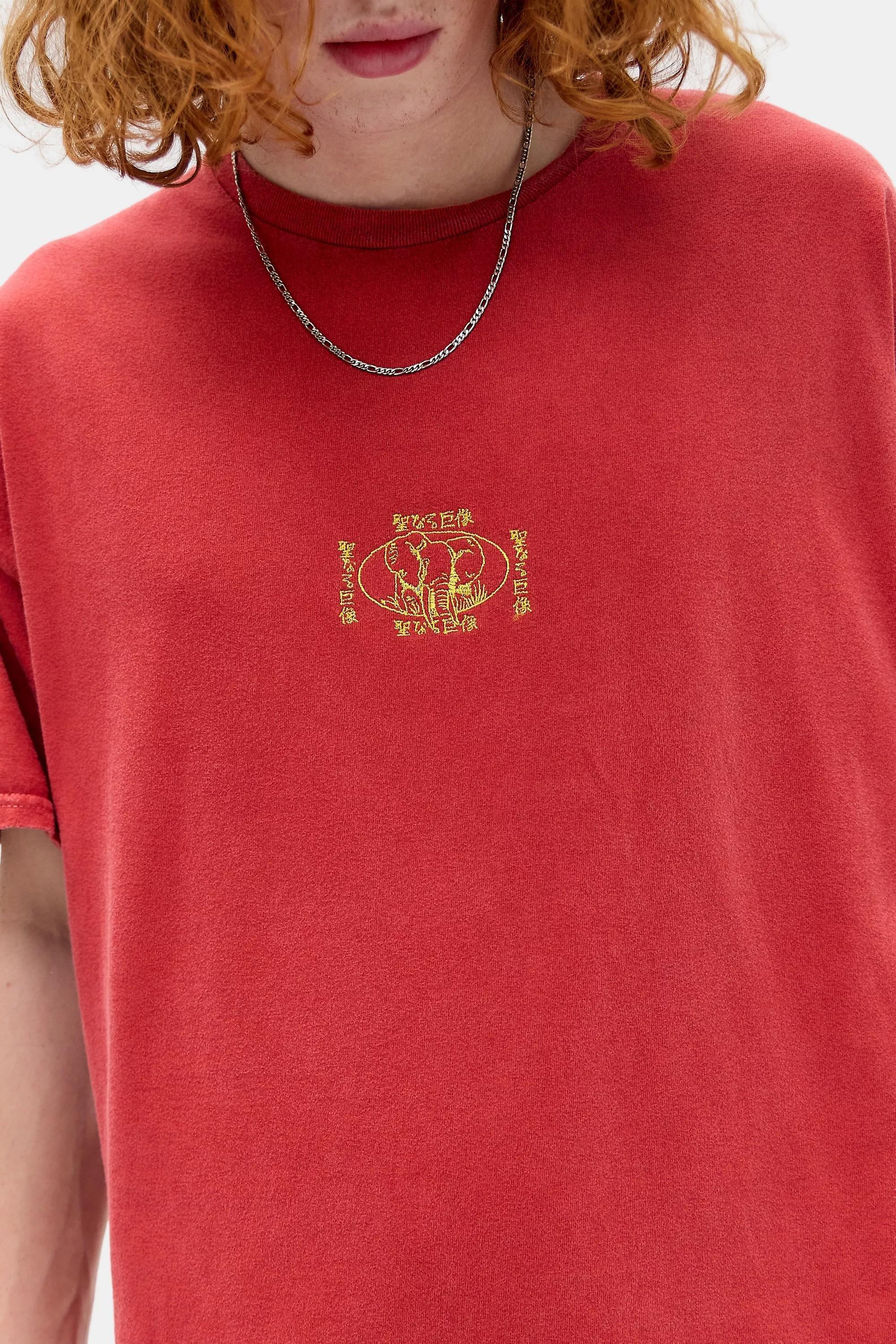 Red Uo Red Elephant Embroidered T-Shirt, RED, large image number 1