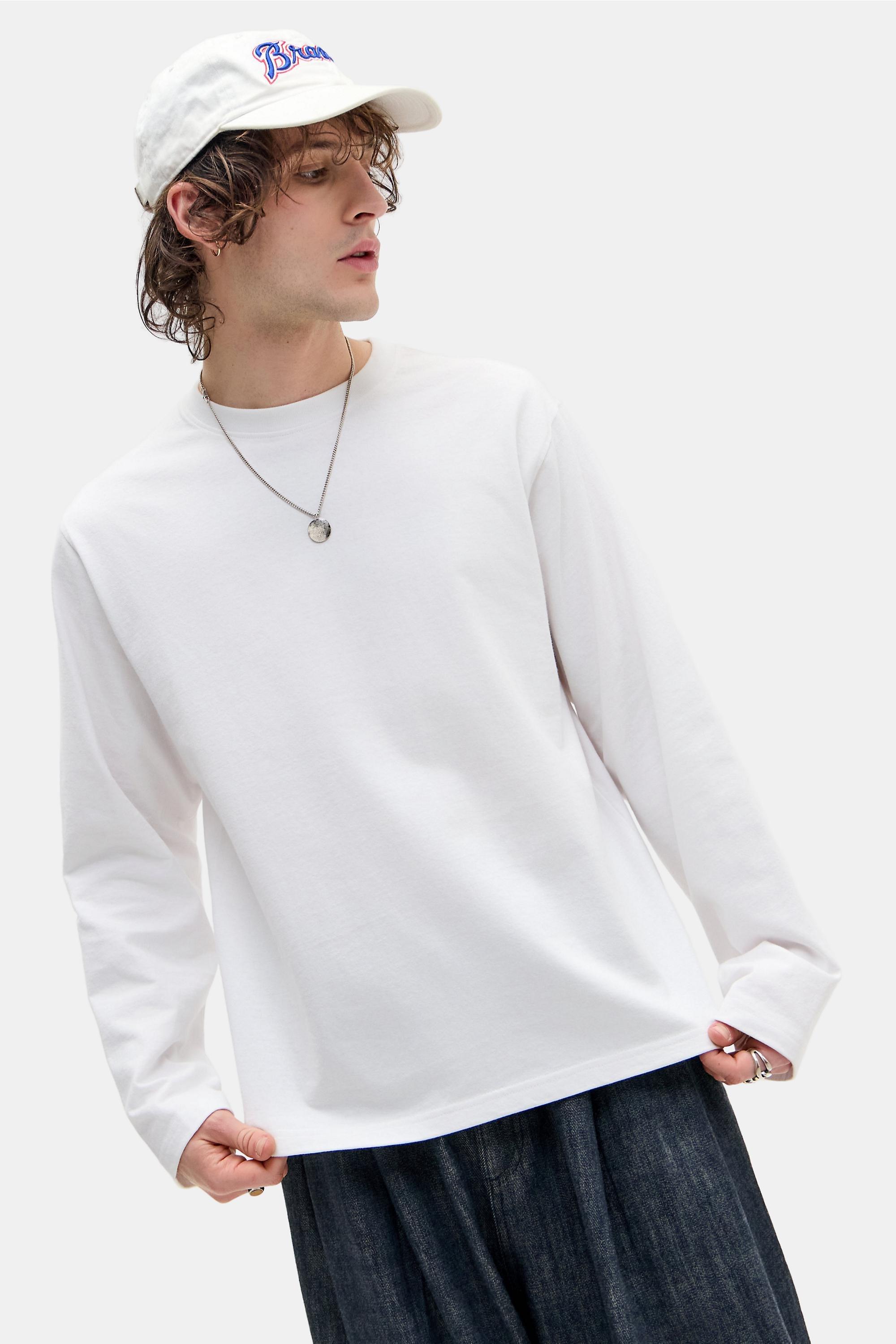 White Uo White Long Sleeve Skate T-Shirt, WHT, large