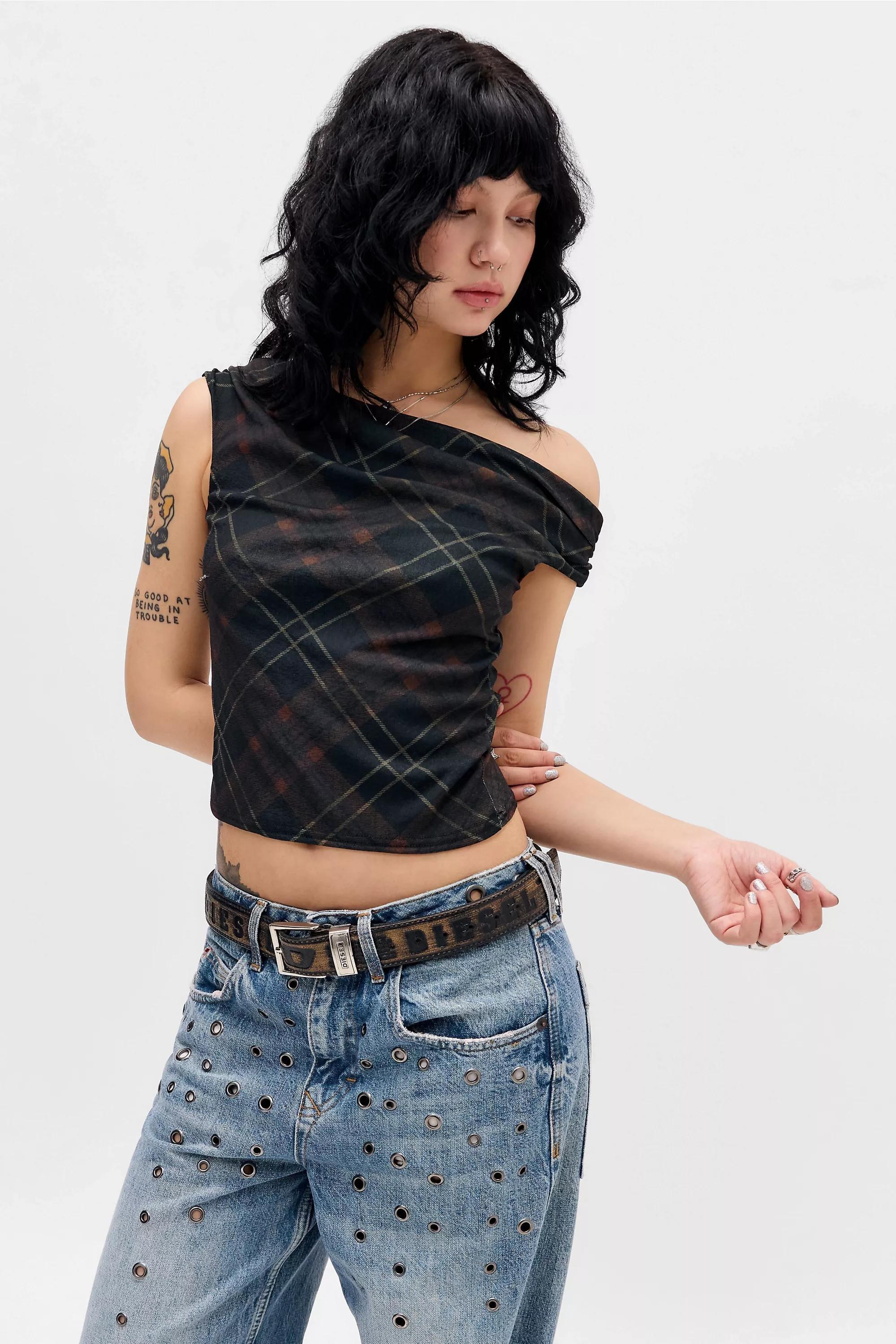 Red Pattern Silence + Noise Fia Check Print Top, RD, large image number 0