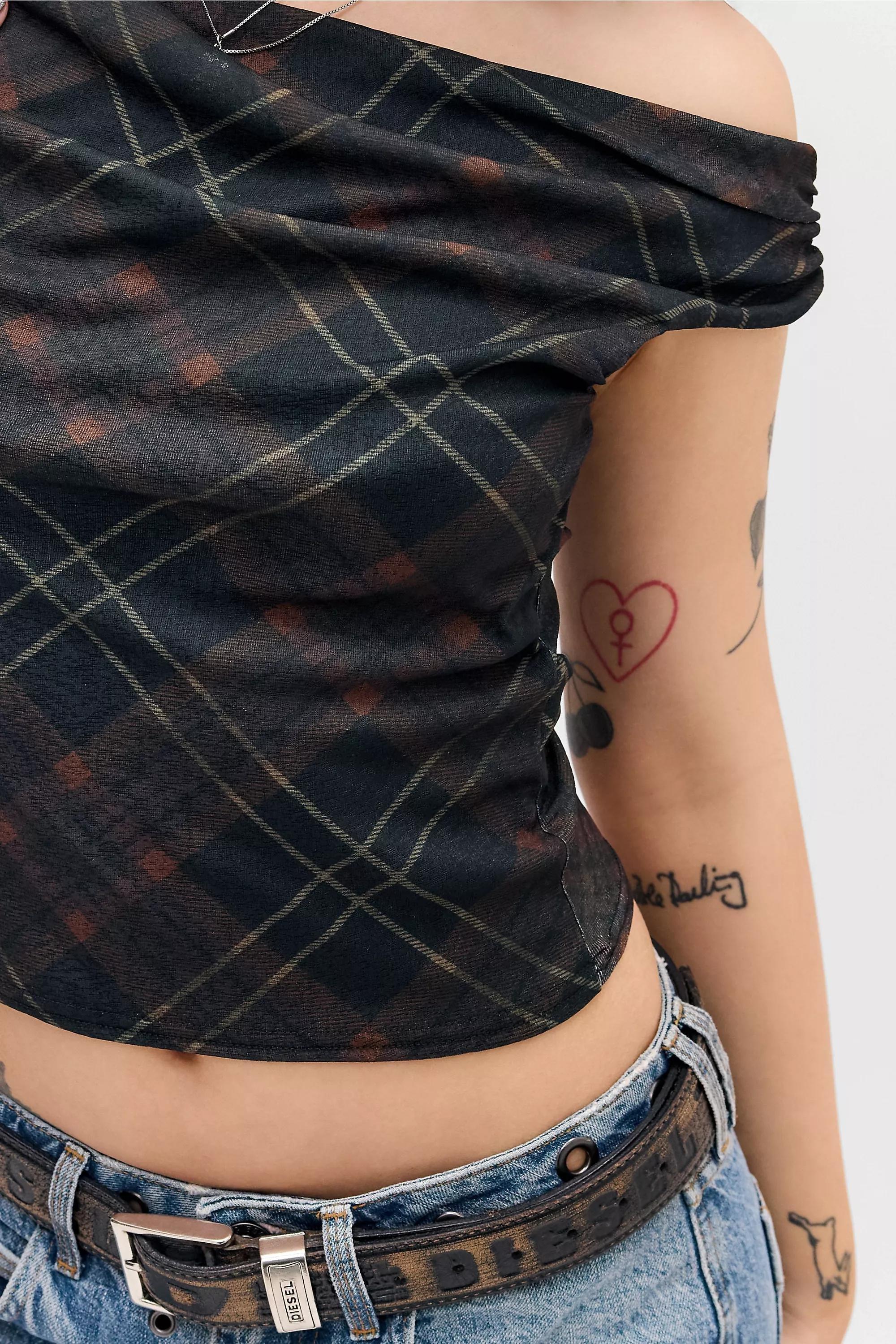 Red Pattern Silence + Noise Fia Check Print Top, RD, large image number 1