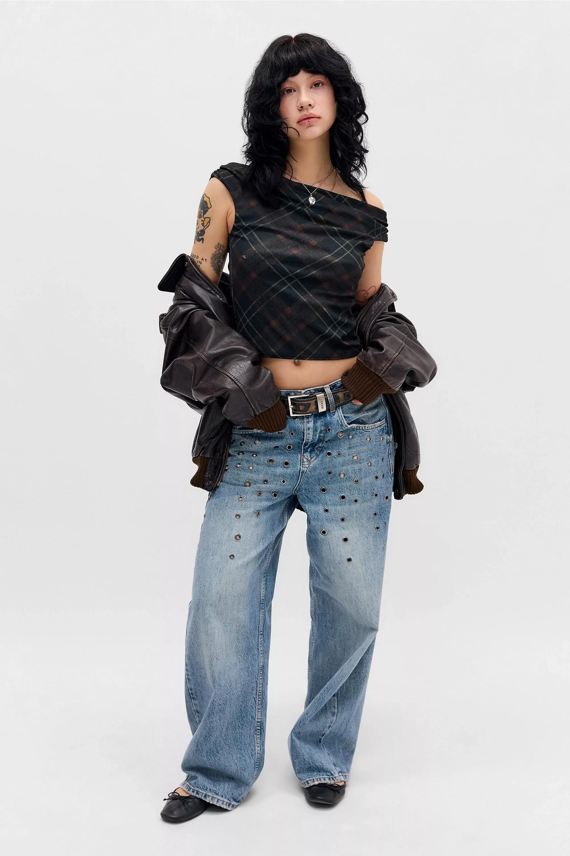 Red Pattern Silence + Noise Fia Check Print Top, RD, large image number 2