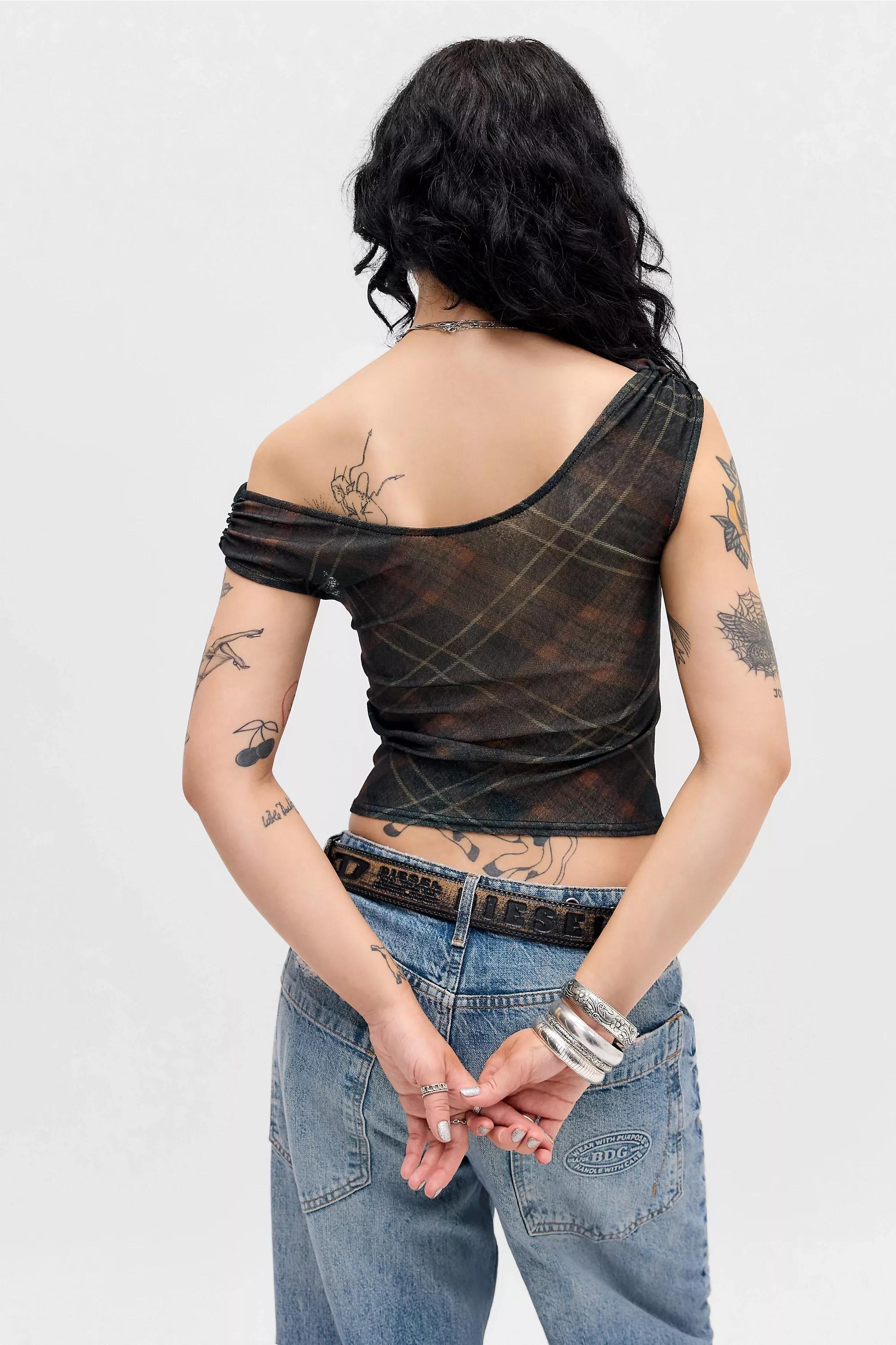 Red Pattern Silence + Noise Fia Check Print Top, RD, large image number 3