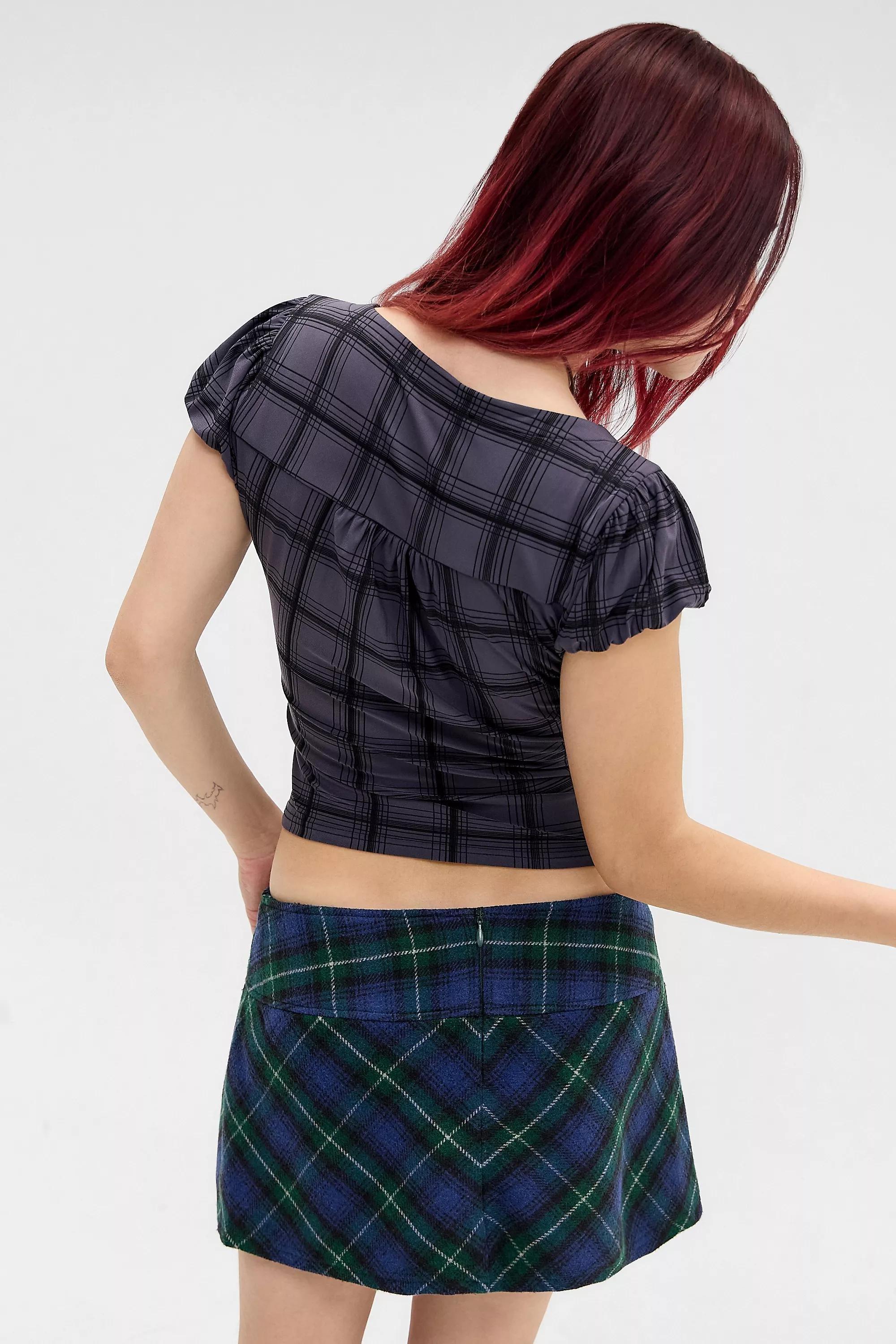 Grey Silence + Noise Penny Check Printed Shirt, GREY, large image number 3