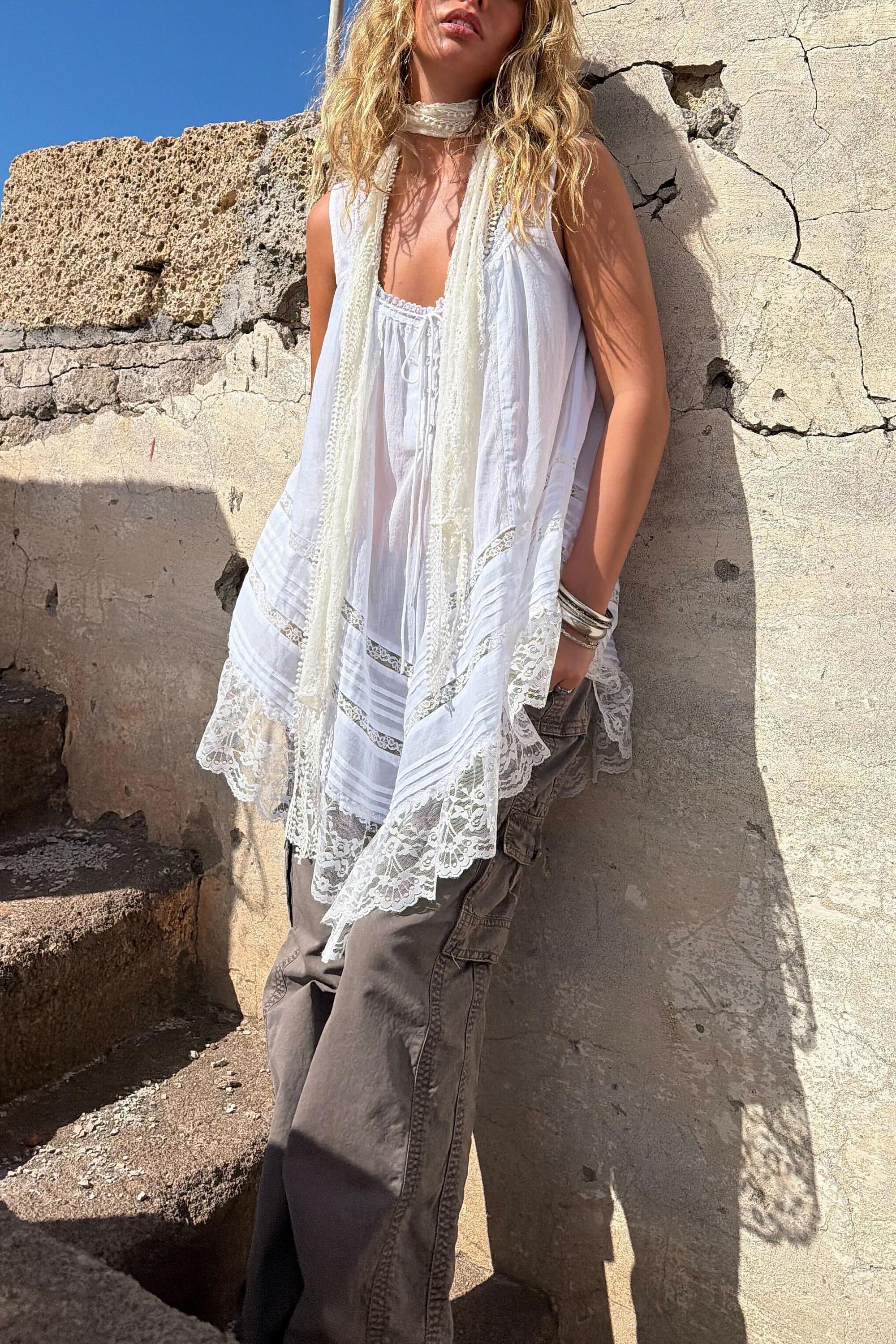 WHITE Kimchi Blue Melissa Lace Insert Tunic, WHT, medium