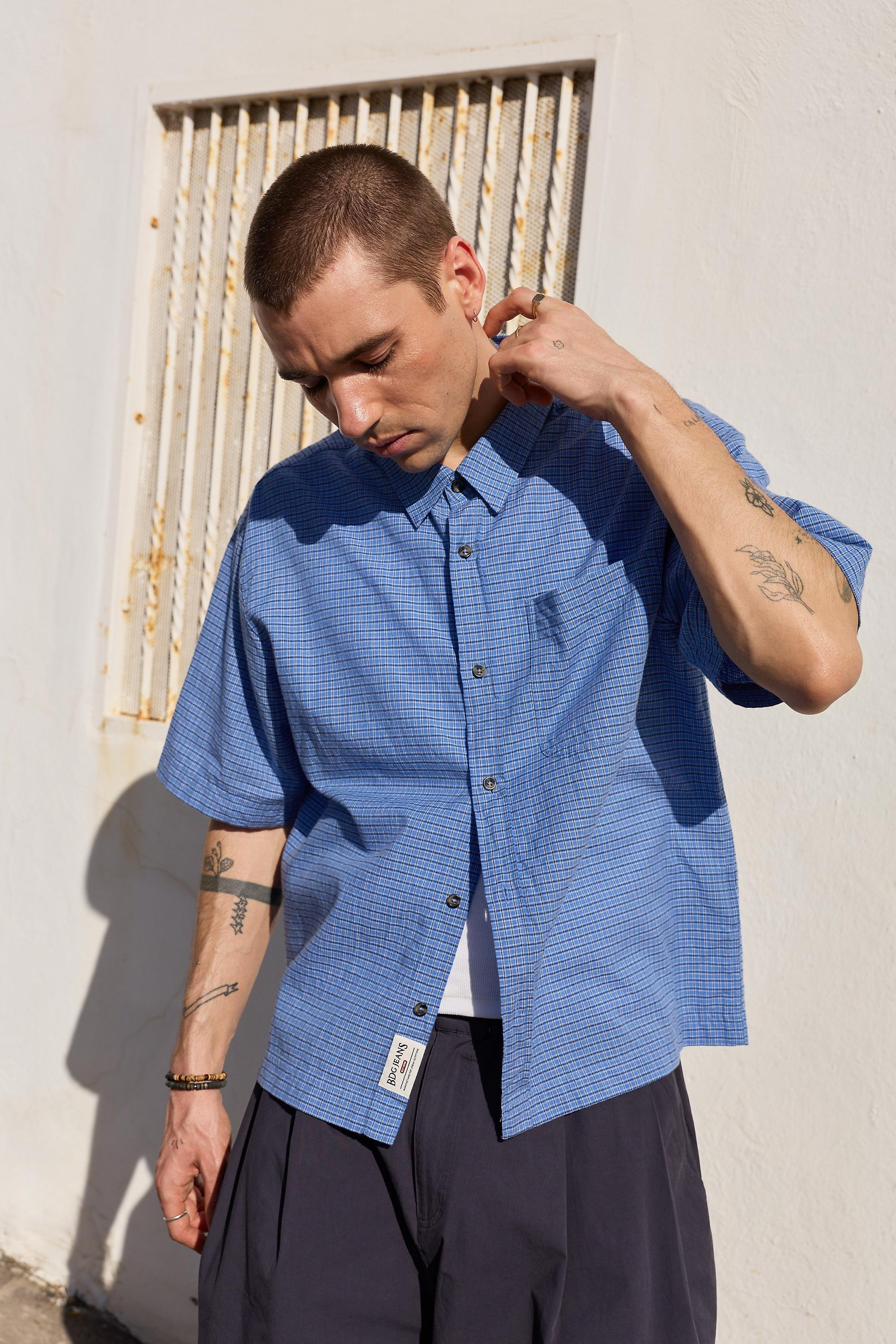 Blue Bdg Blue Mini Check Shirt, LT BLUE, large image number 0
