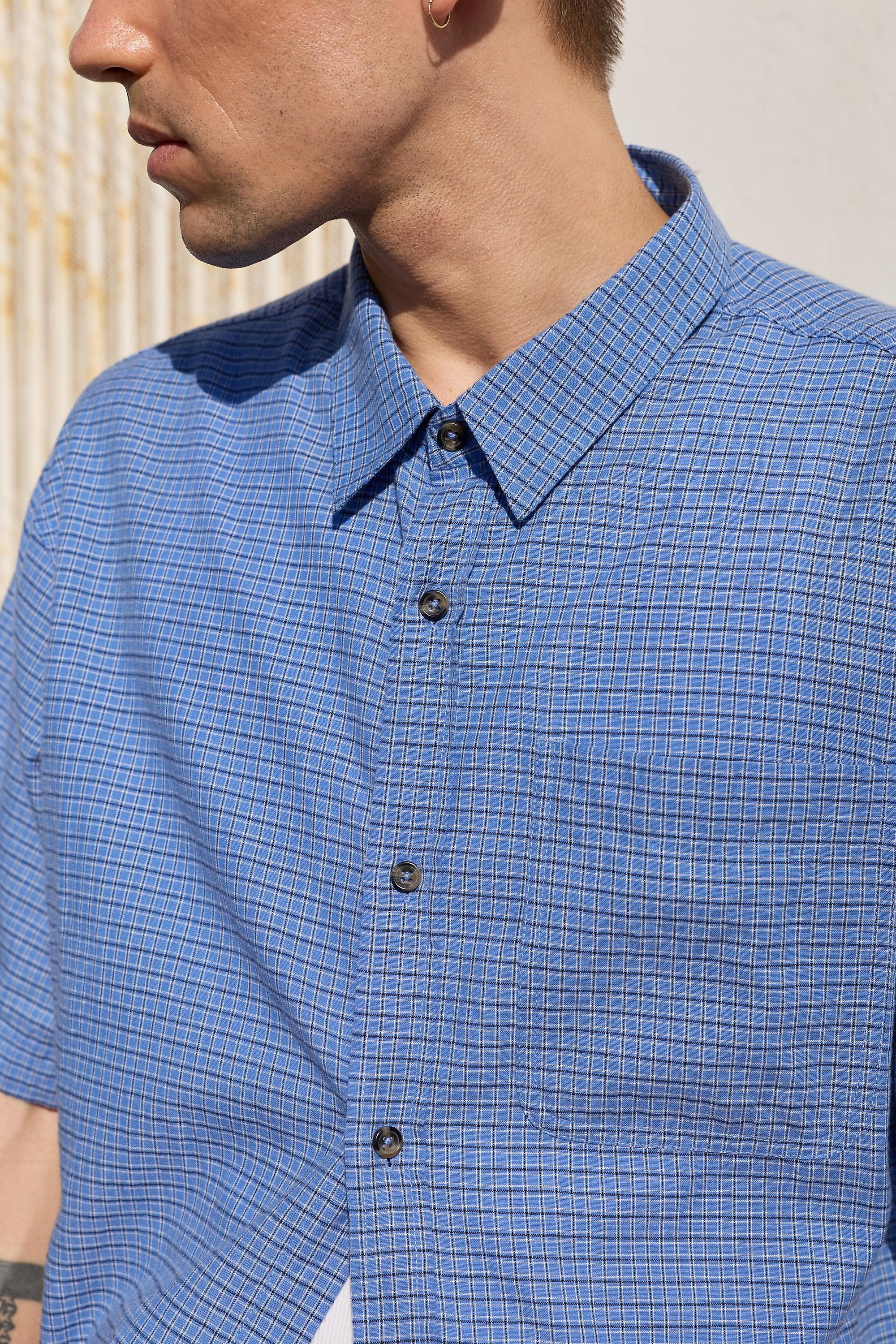 Blue Bdg Blue Mini Check Shirt, LT BLUE, medium