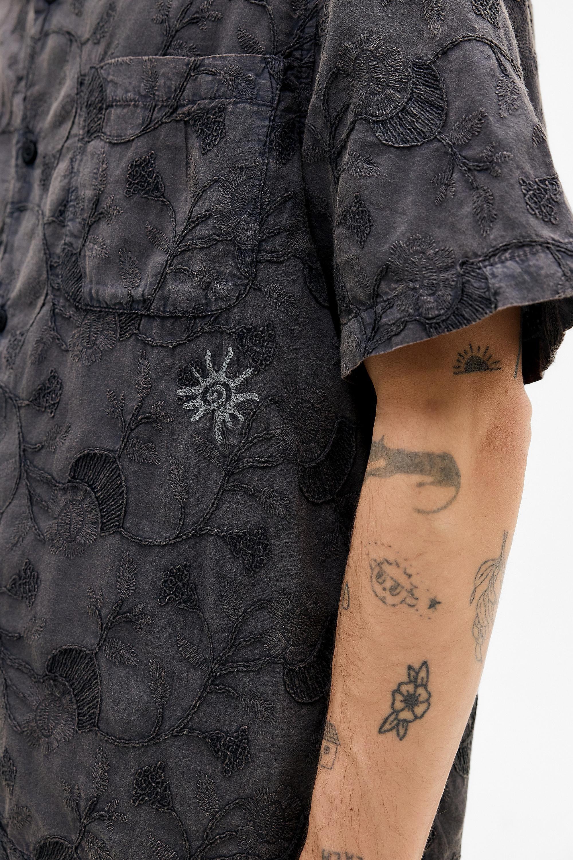 Black Ayker Black Acid Wash Embroidered Shirt, BLK, medium