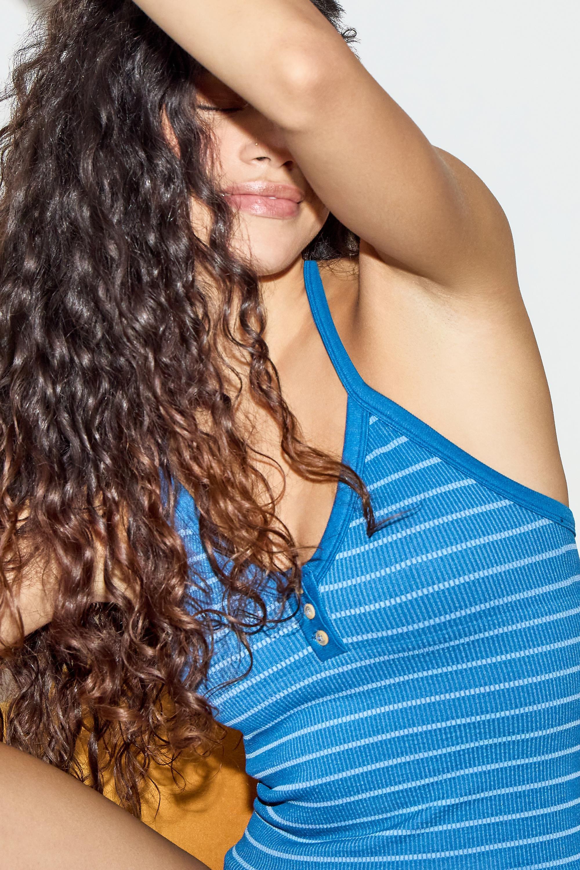 Blue Pattern Out From Under Andi Stripe Halter Seamless Cami, BL MOTIF, large image number 1
