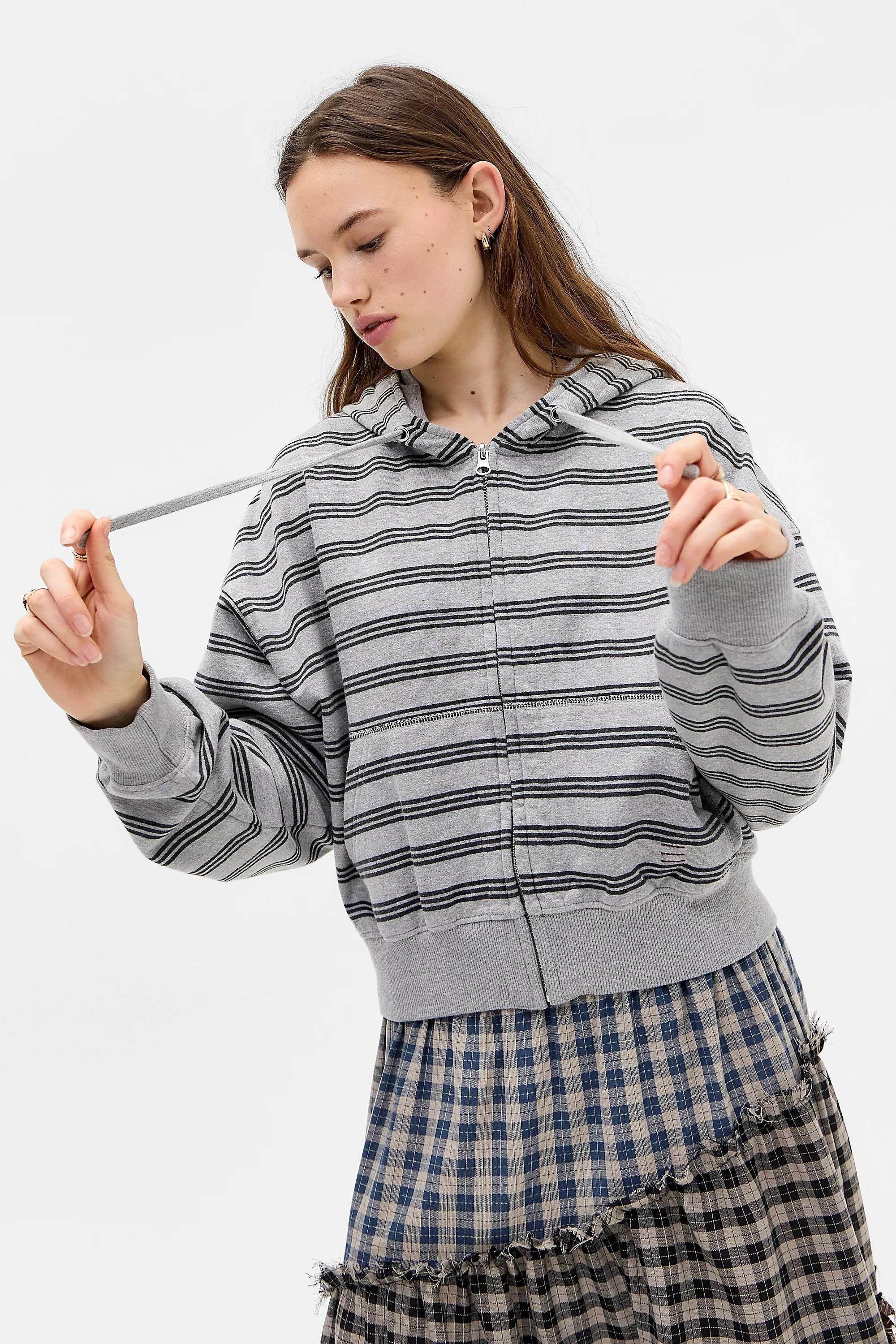 Grey Bdg Easy Stripe Hoodie, GR MOTIF, medium