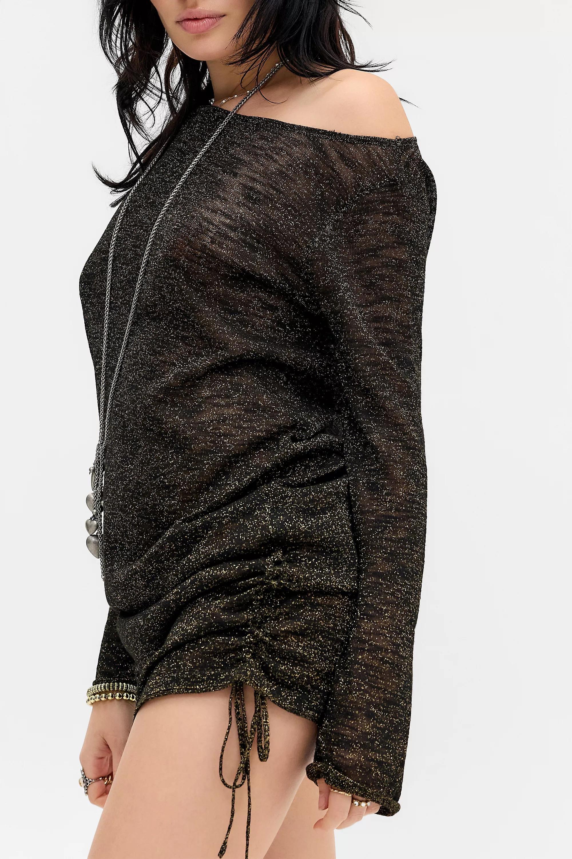 BLACK Silence + Noise Lotus Metallic Knit Mini Dress, BLK, large image number 2