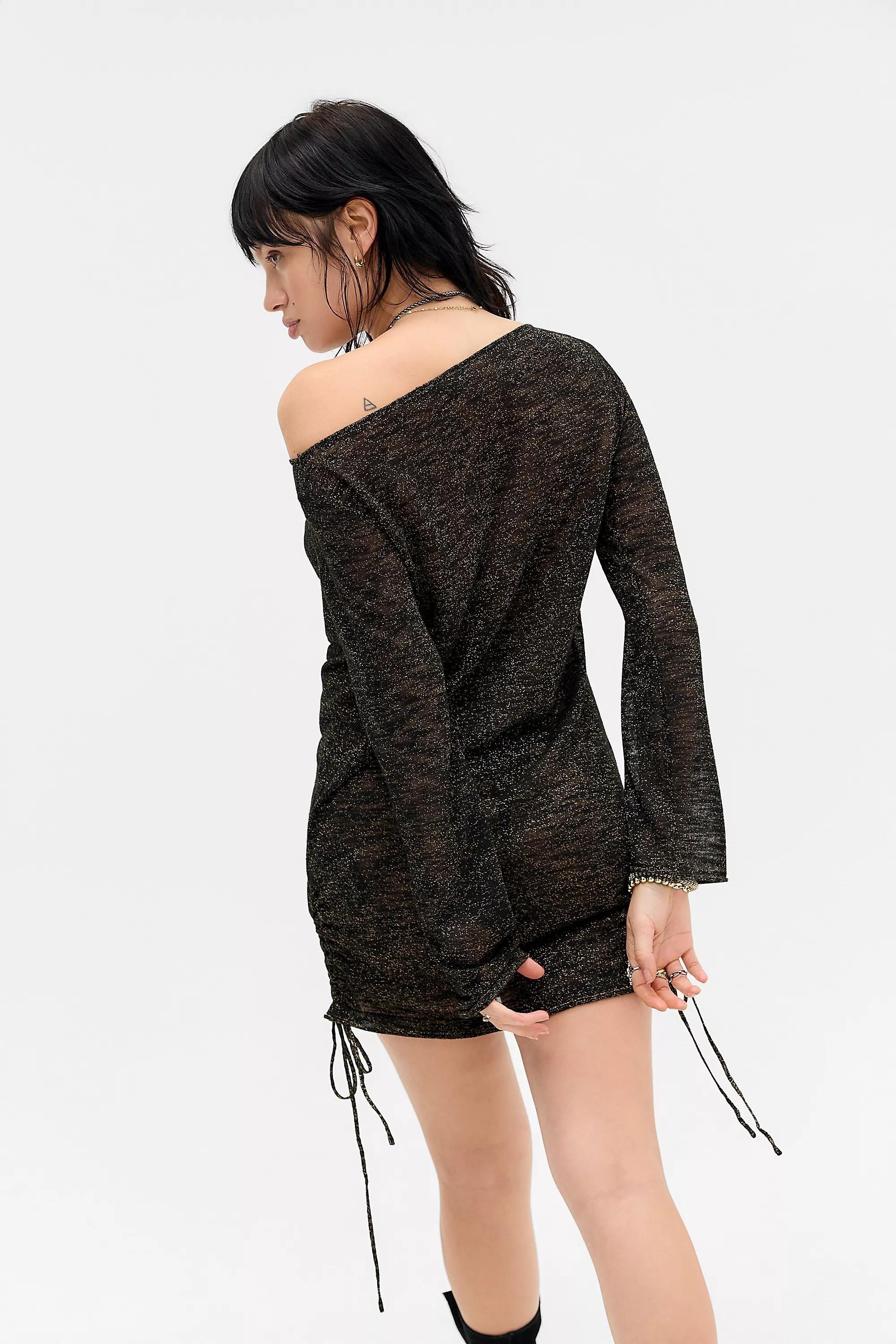 BLACK Silence + Noise Lotus Metallic Knit Mini Dress, BLK, large image number 4