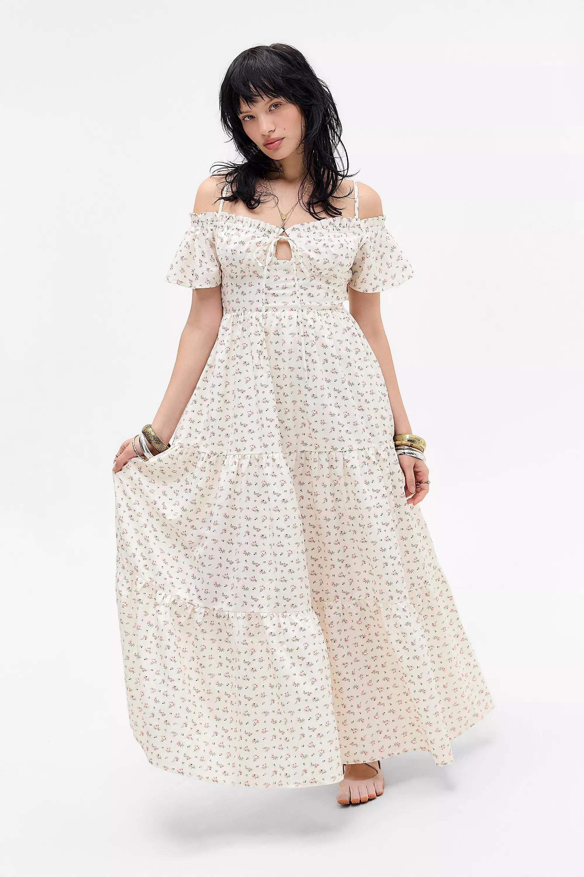 White Kiss The Sky Uo Rose Maxi Dress, WHT, large image number 0