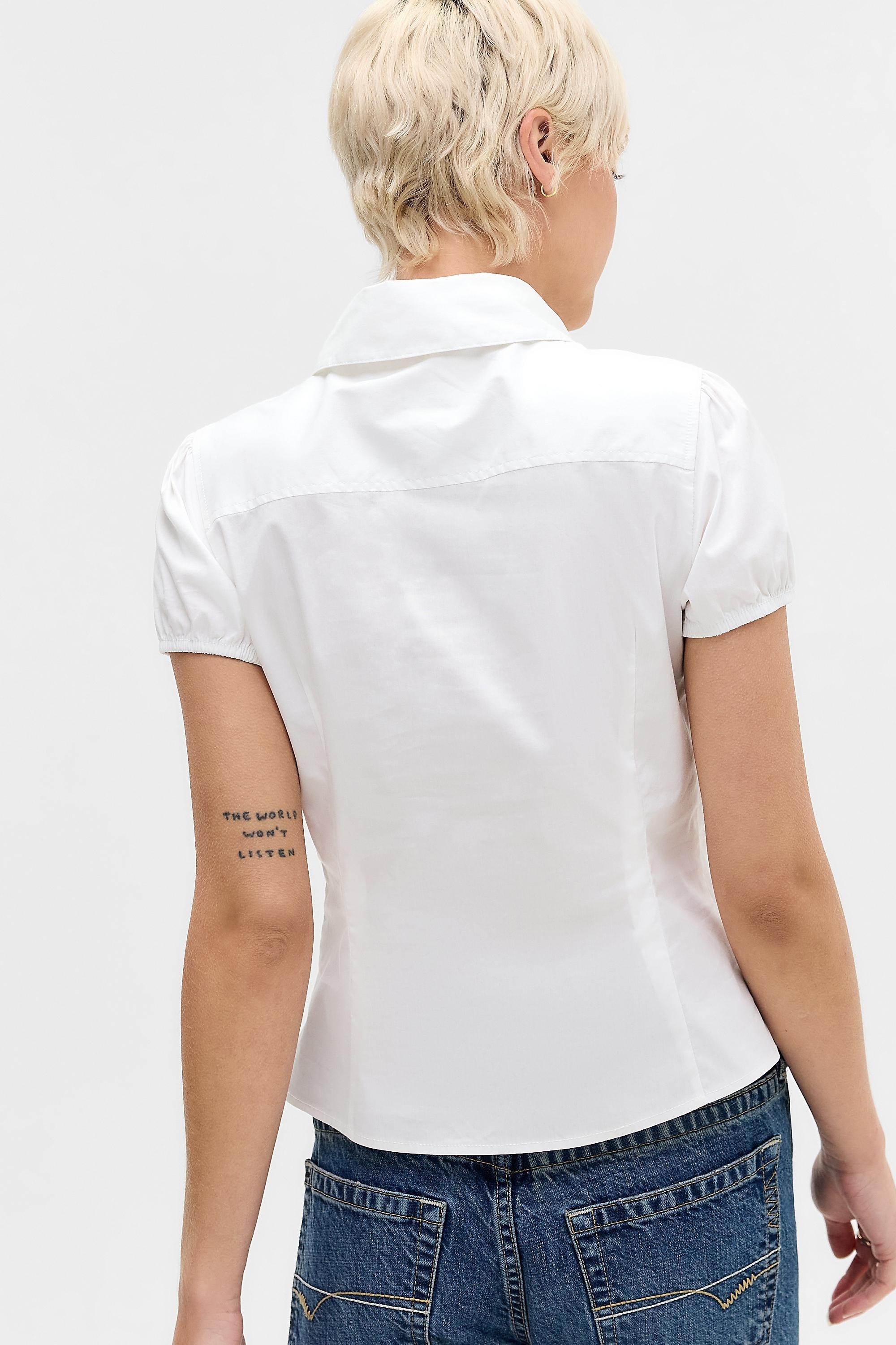 WHITE Kimchi Blue Clover Round Collar Shirt, WHT, large image number 3