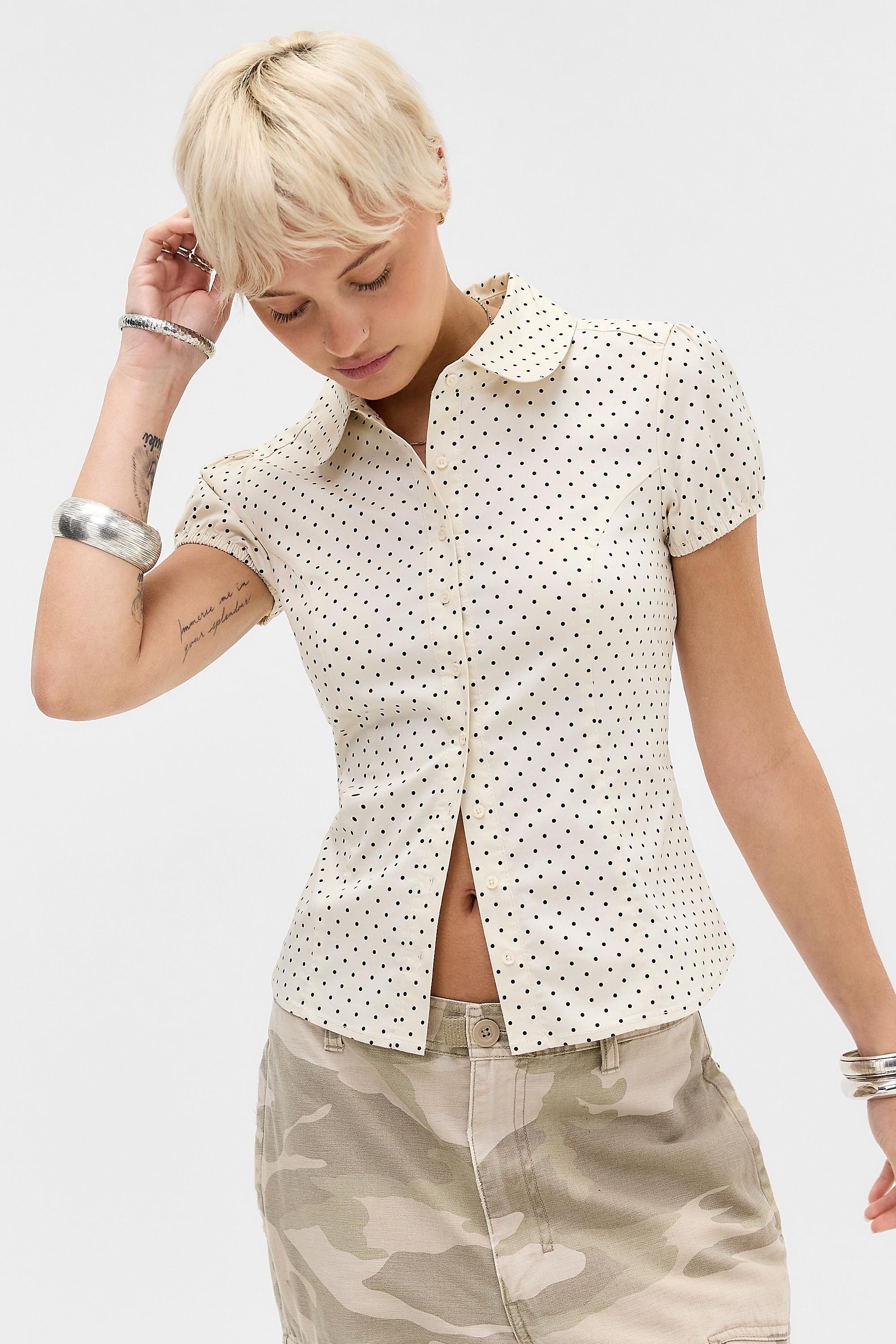 Multicolour Kimchi Blue Clover Round Collar Shirt, B&W, large image number 0