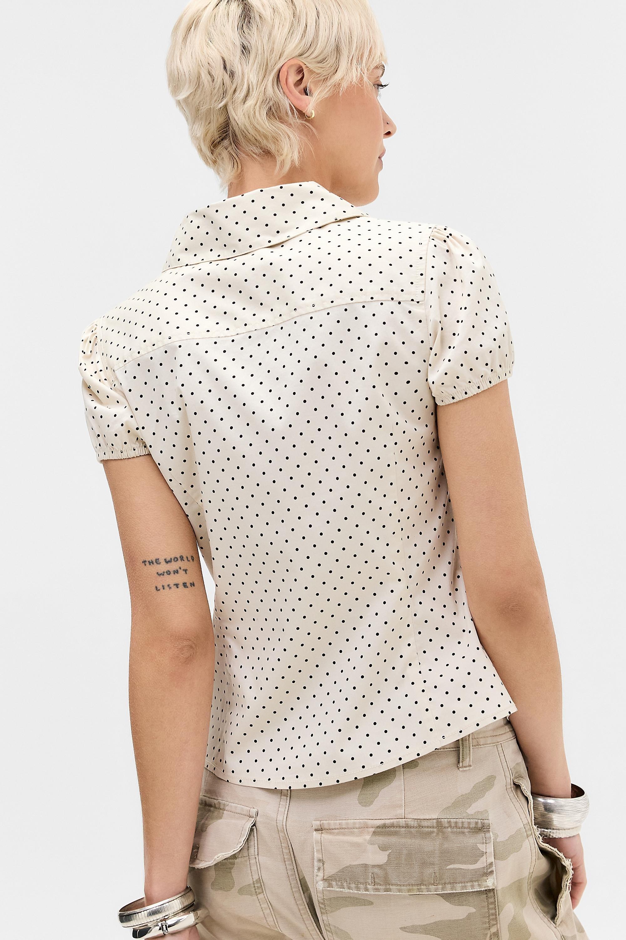 Multicolour Kimchi Blue Clover Round Collar Shirt, B&W, large image number 3
