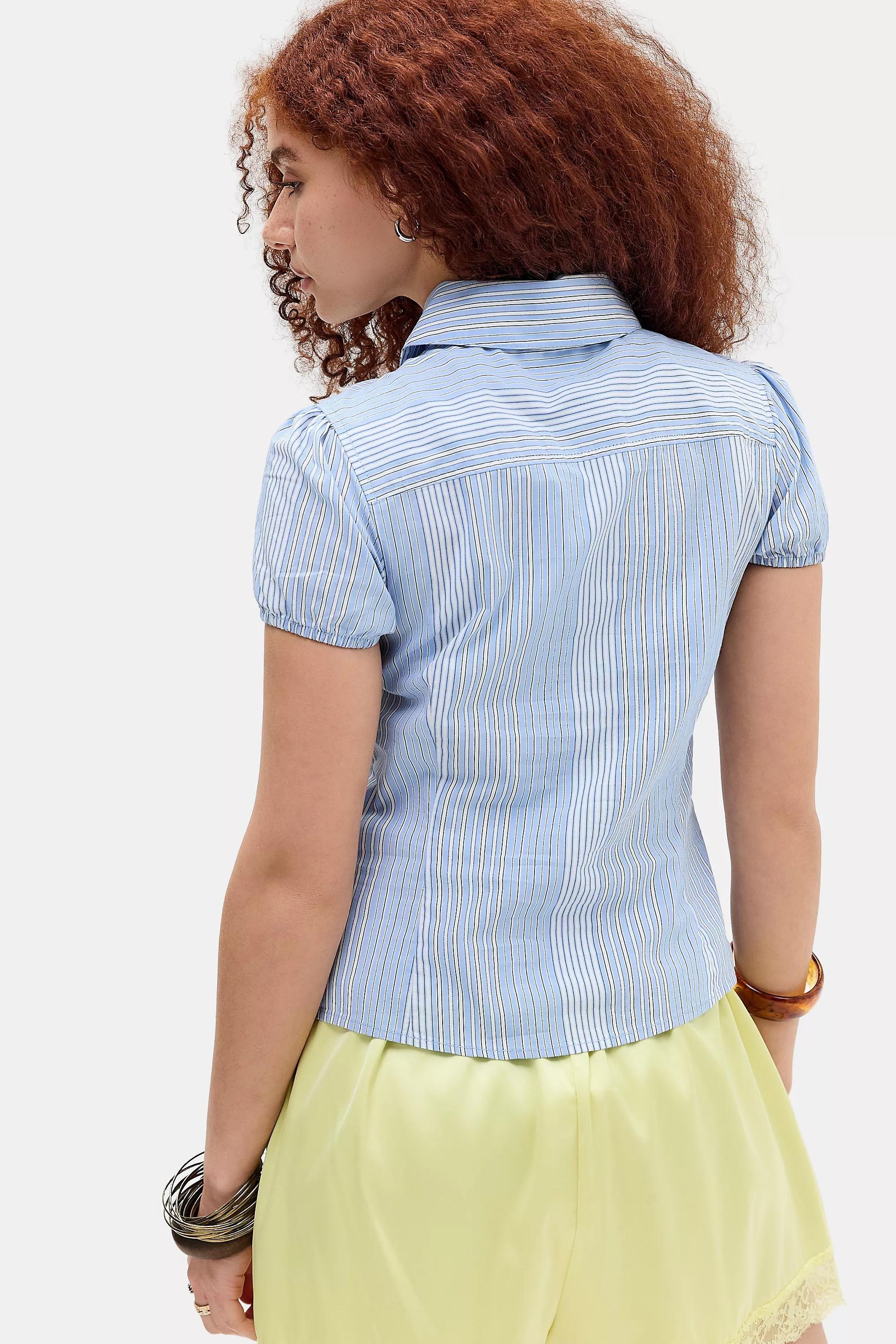 BLUE Kimchi Blue Clover Round Collar Shirt, BLUE, large image number 3