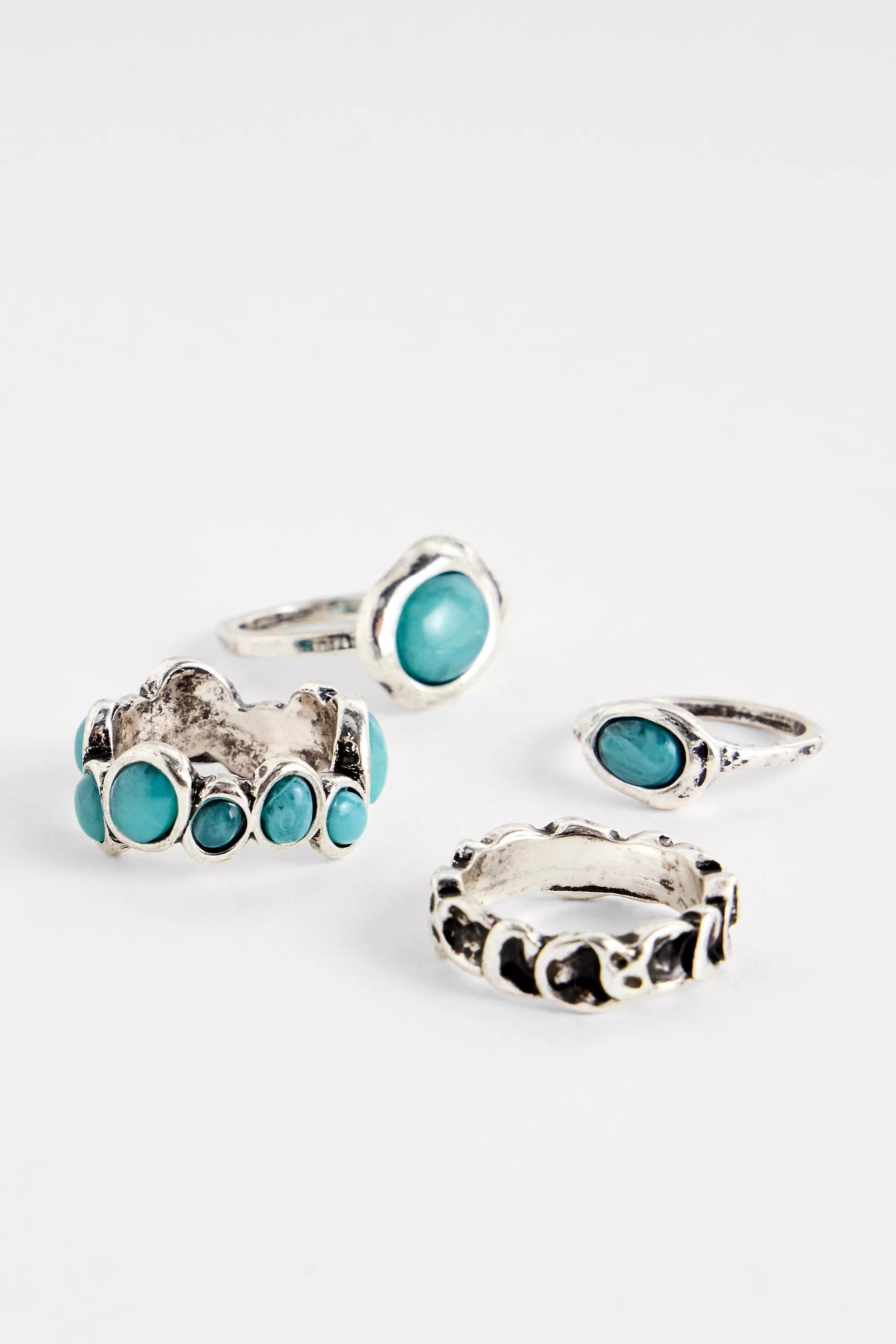 SILVER Silence + Noise Blue Gem Rings 5-Pack, SLVR, large image number 1