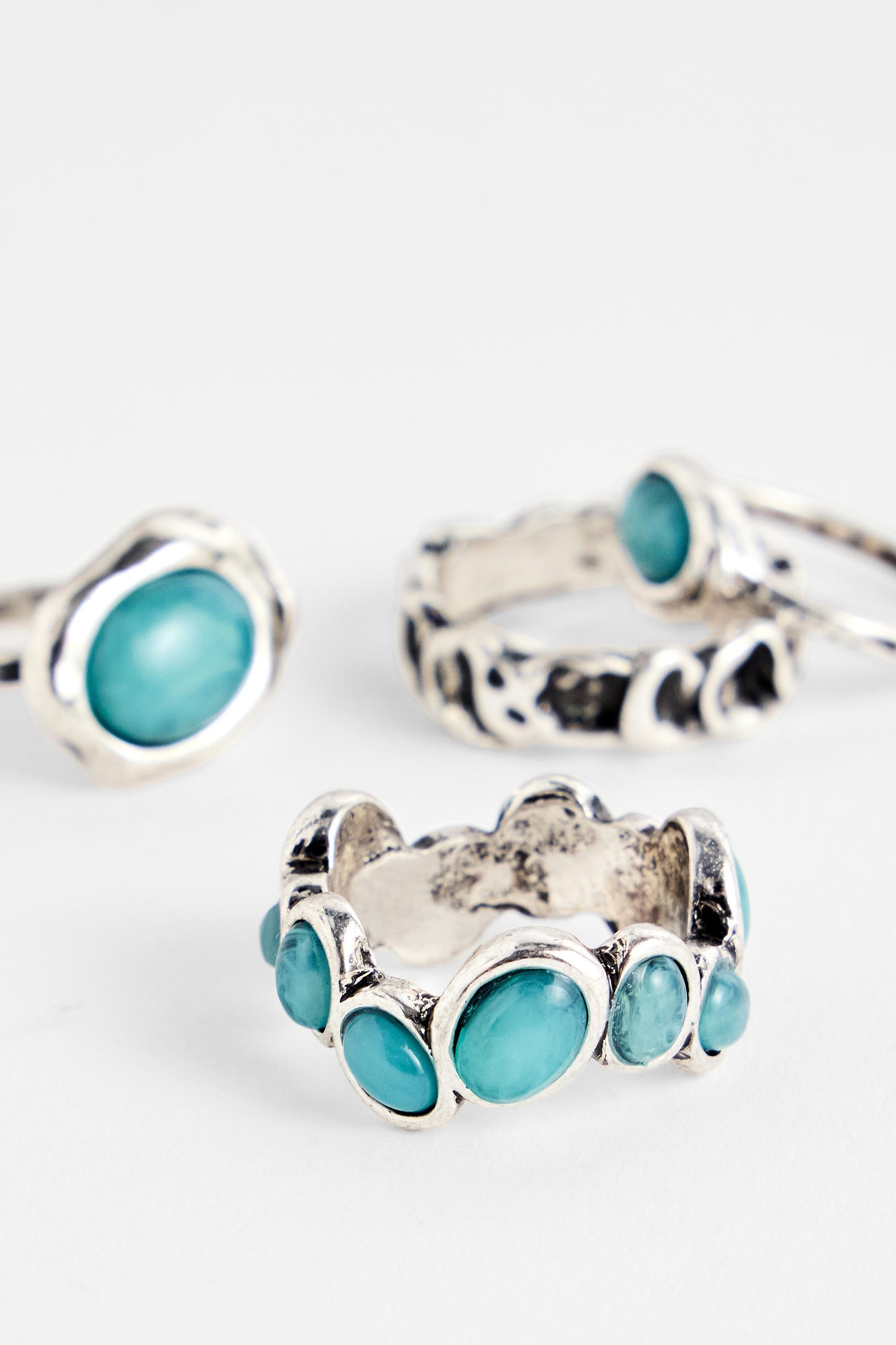 SILVER Silence + Noise Blue Gem Rings 5-Pack, SLVR, large image number 2