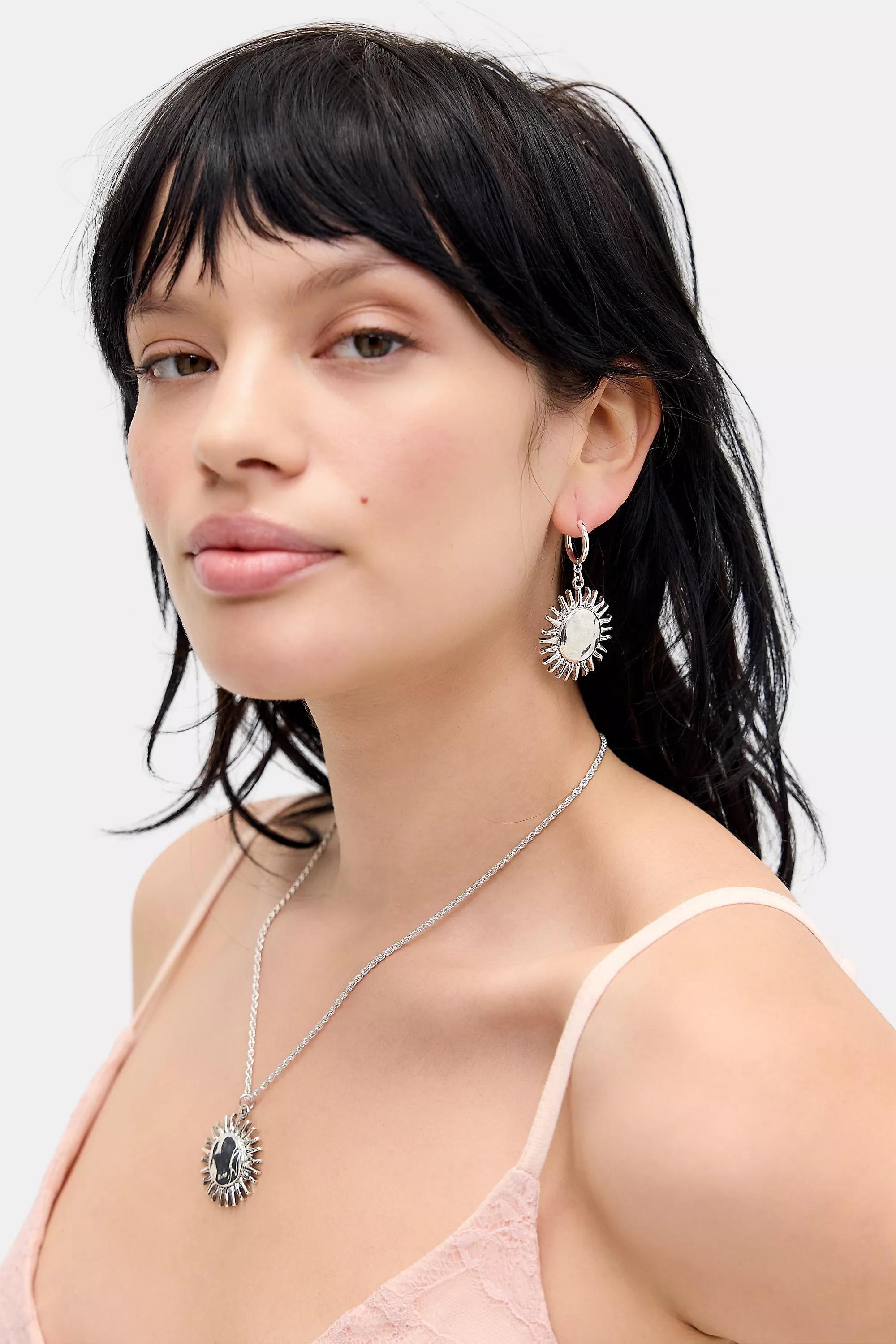 Silver Silence + Noise Hammered Sun Hoop Earrings, SLVR, large image number 0