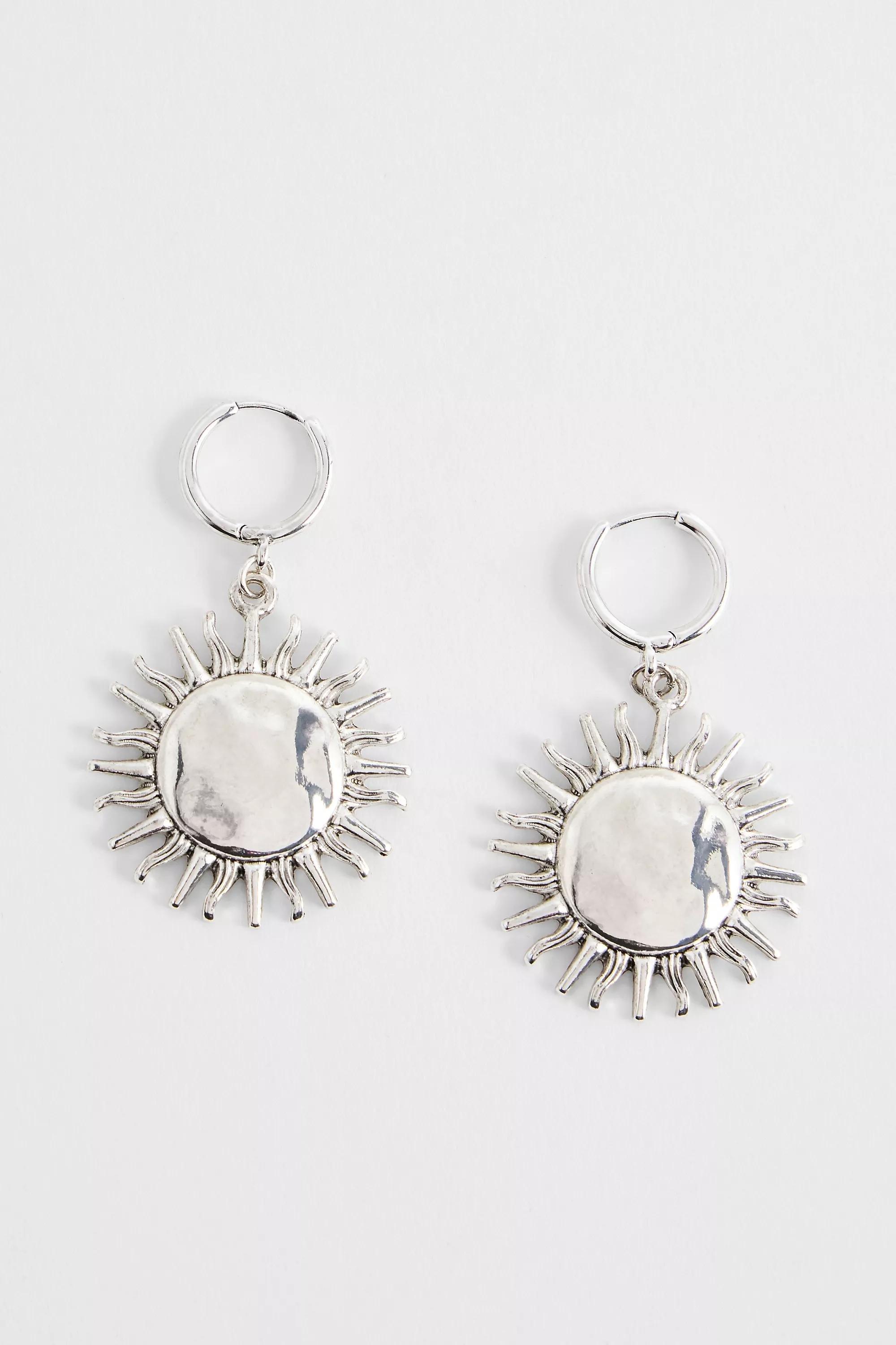 Silver Silence + Noise Hammered Sun Hoop Earrings, SLVR, large image number 1