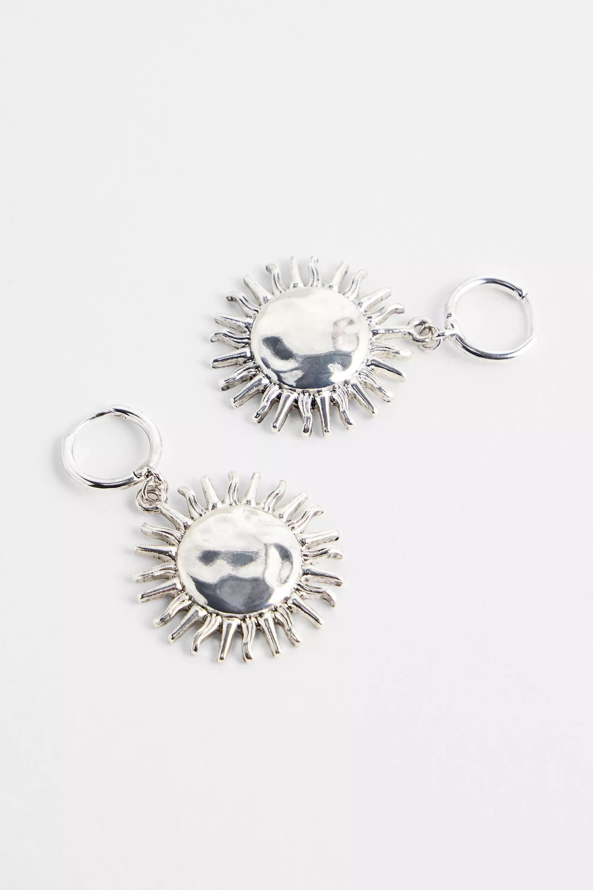 Silver Silence + Noise Hammered Sun Hoop Earrings, SLVR, large image number 2