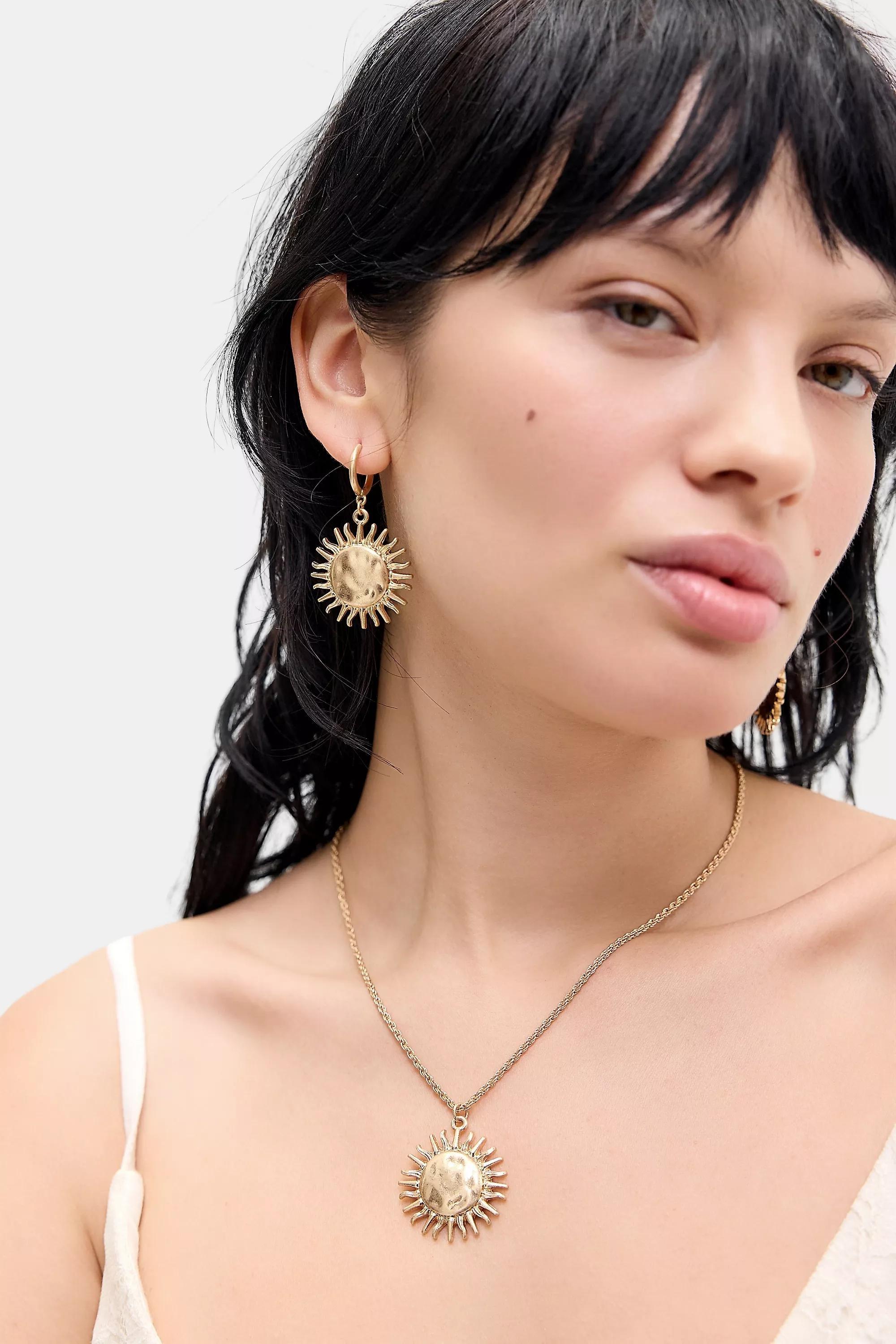 Gold Silence + Noise Hammered Sun Hoop Earrings, GOLD, large image number 0