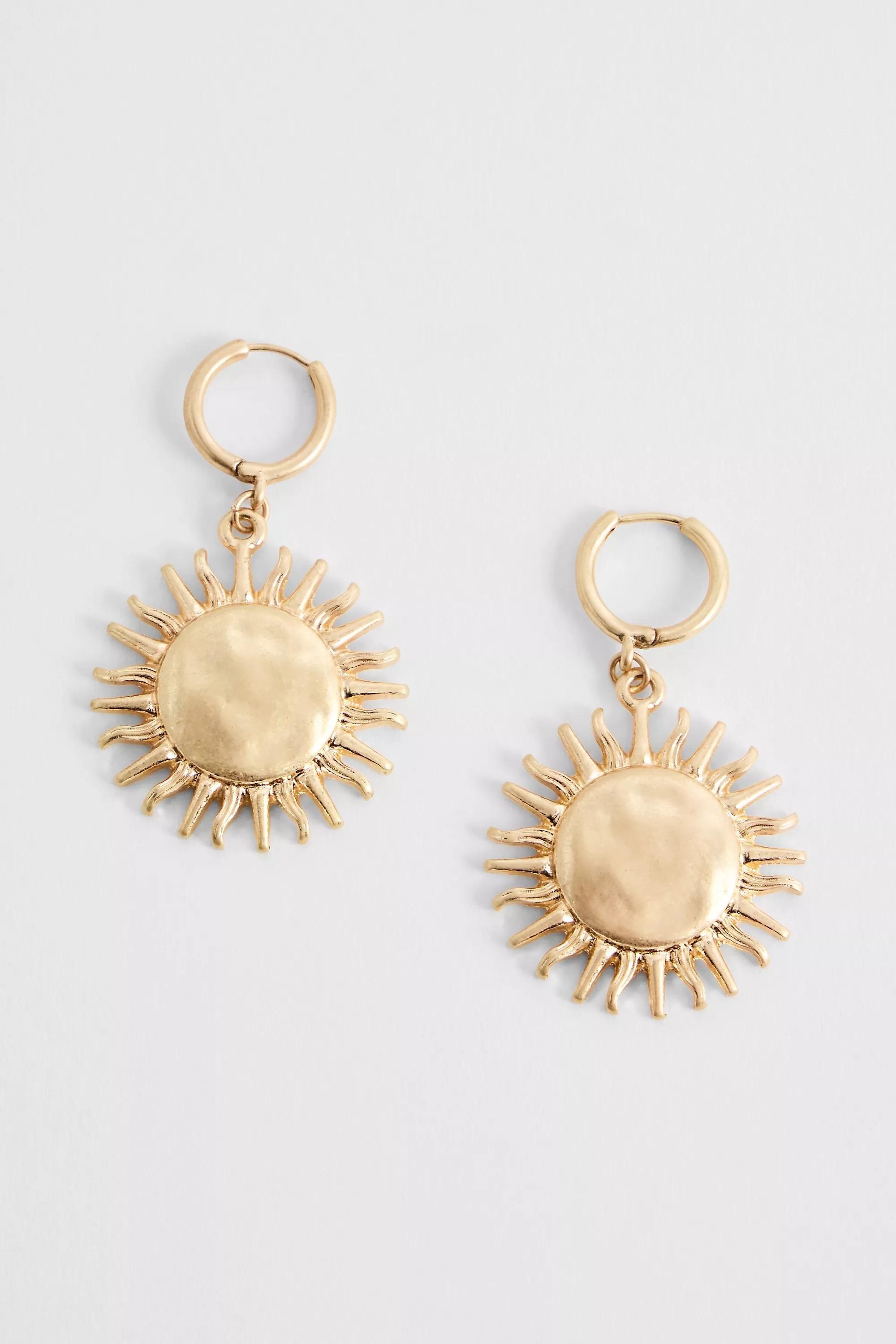 Gold Silence + Noise Hammered Sun Hoop Earrings, GOLD, large image number 1