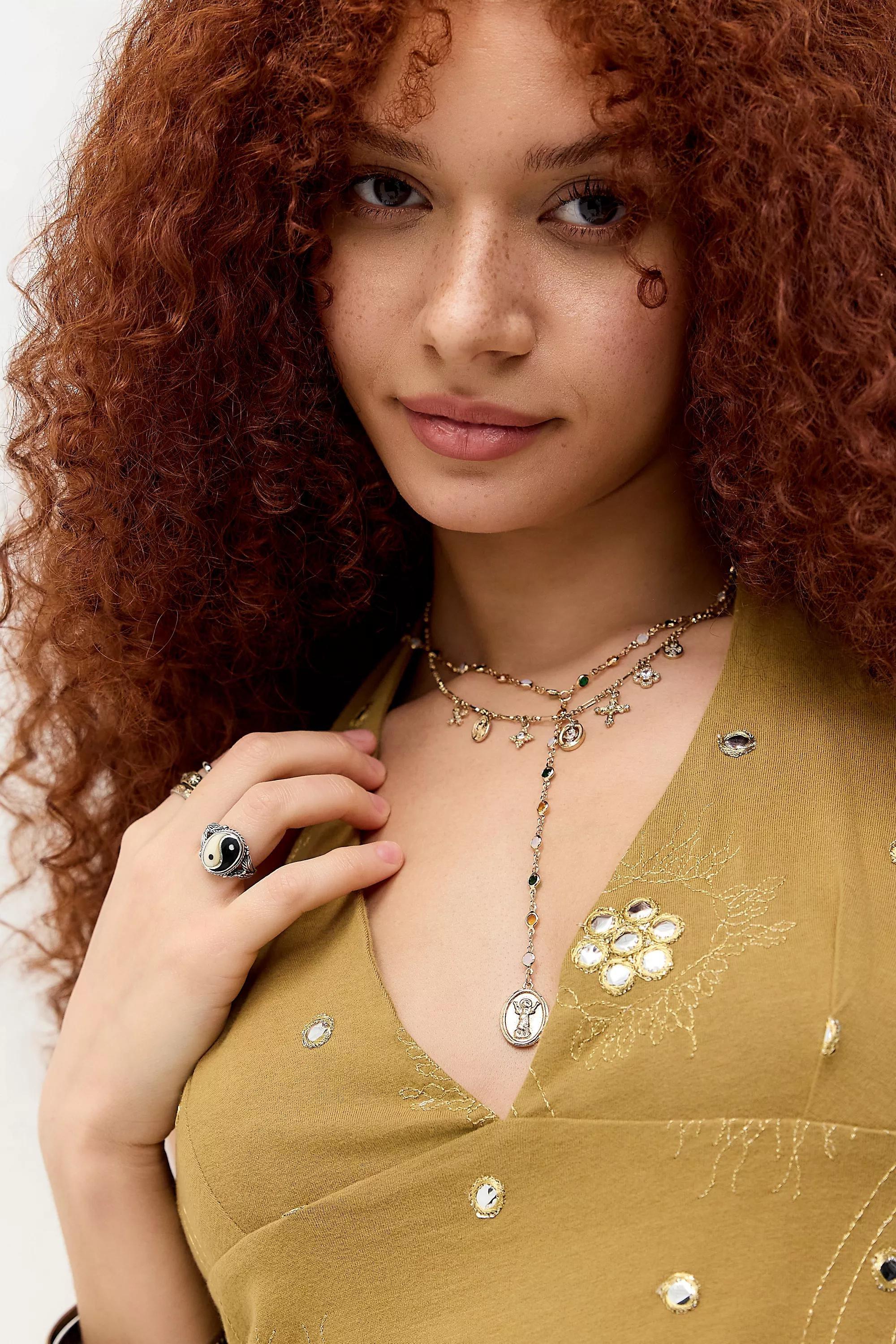 Gold Silence + Noise Gemstone Lariat Necklace, GOLD, large image number 1