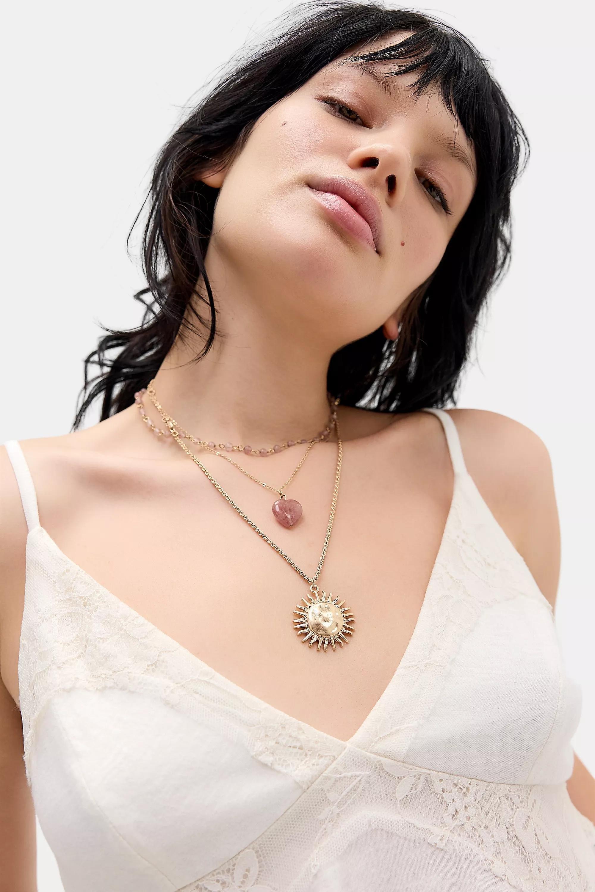 Gold Silence + Noise Hammered Sun Pendant Necklace, GOLD, large image number 0