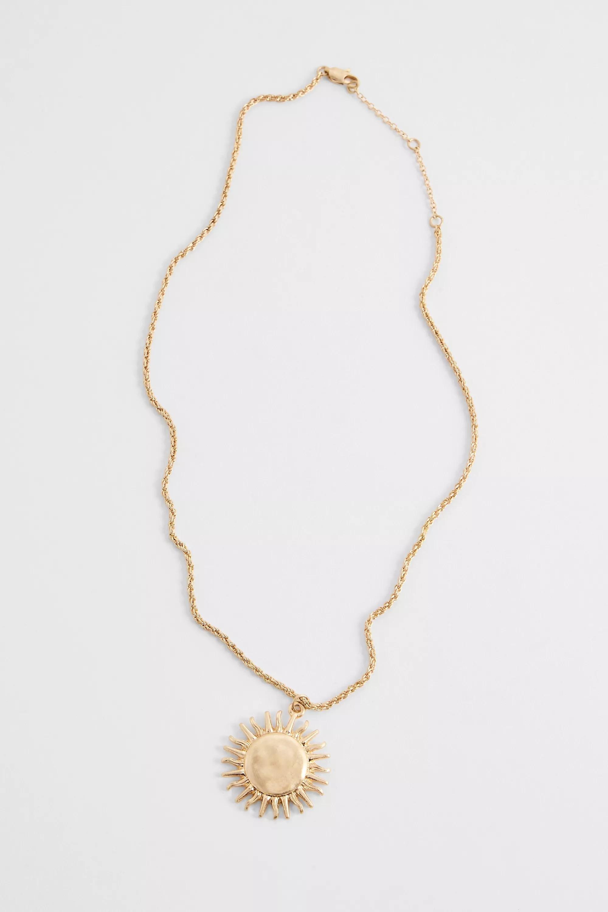 Gold Silence + Noise Hammered Sun Pendant Necklace, GOLD, large image number 2