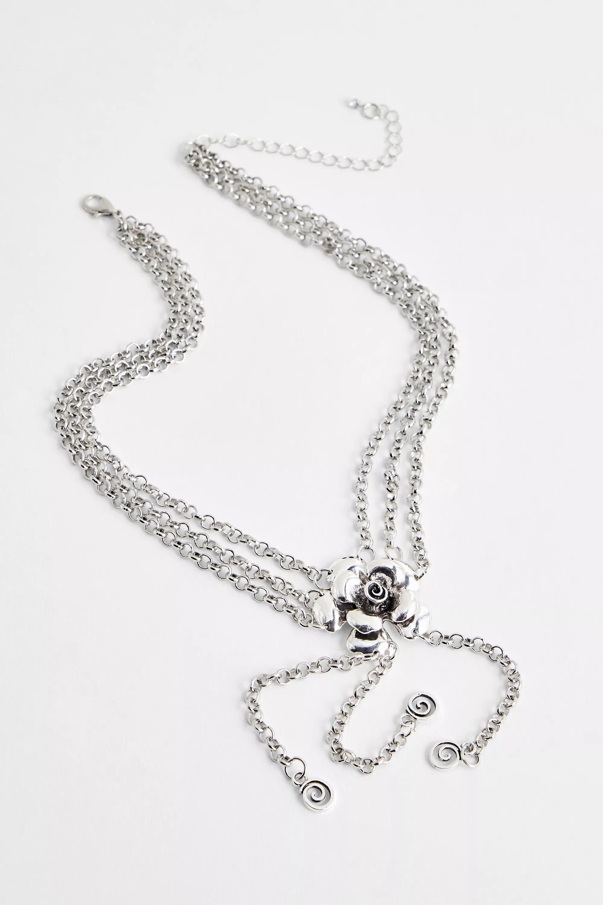SILVER Silence + Noise Chunky Flower Pendant Triple Chain Necklace, SLVR, large image number 0