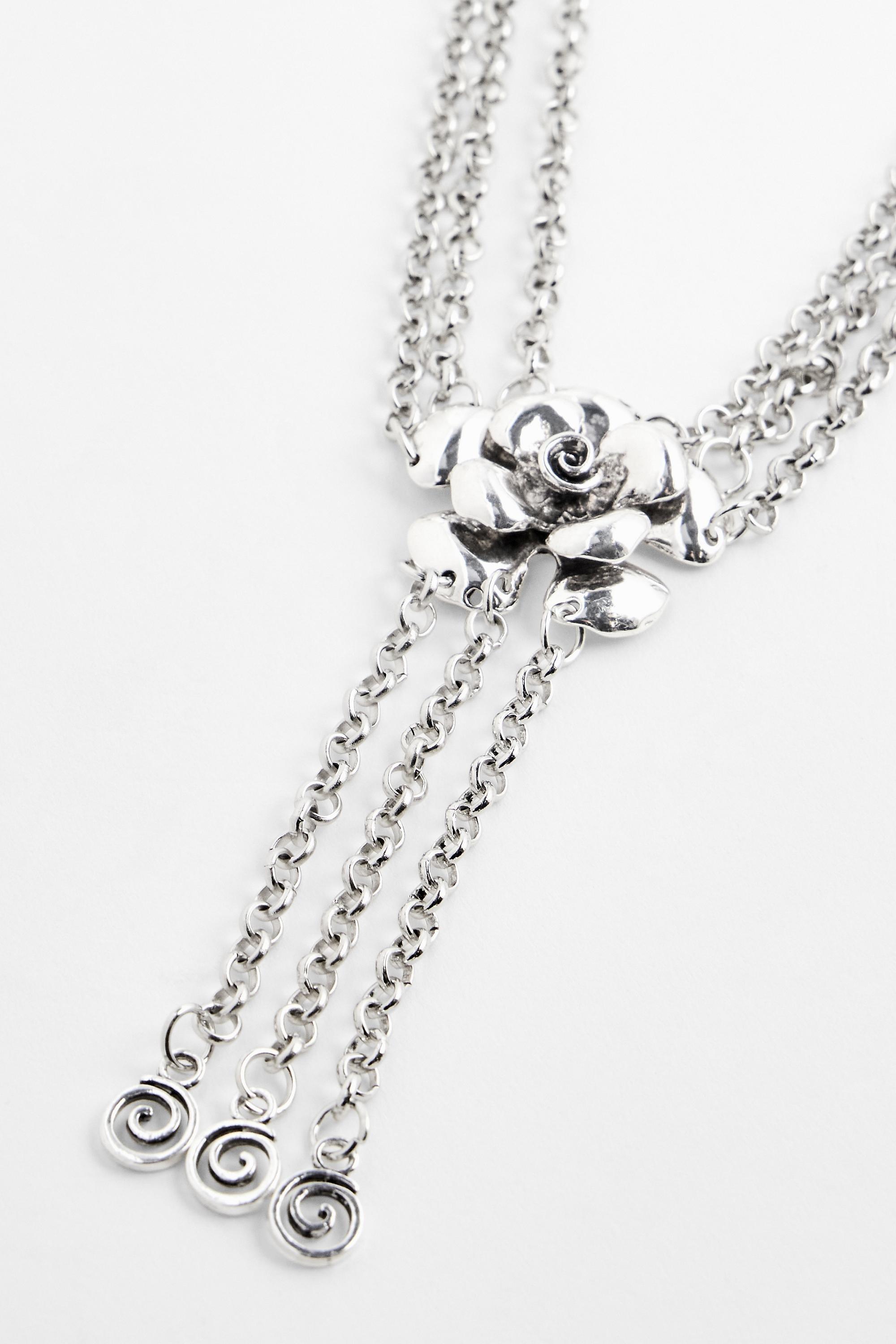 Silver Silence + Noise Chunky Flower Pendant Triple Chain Necklace, SLVR, medium