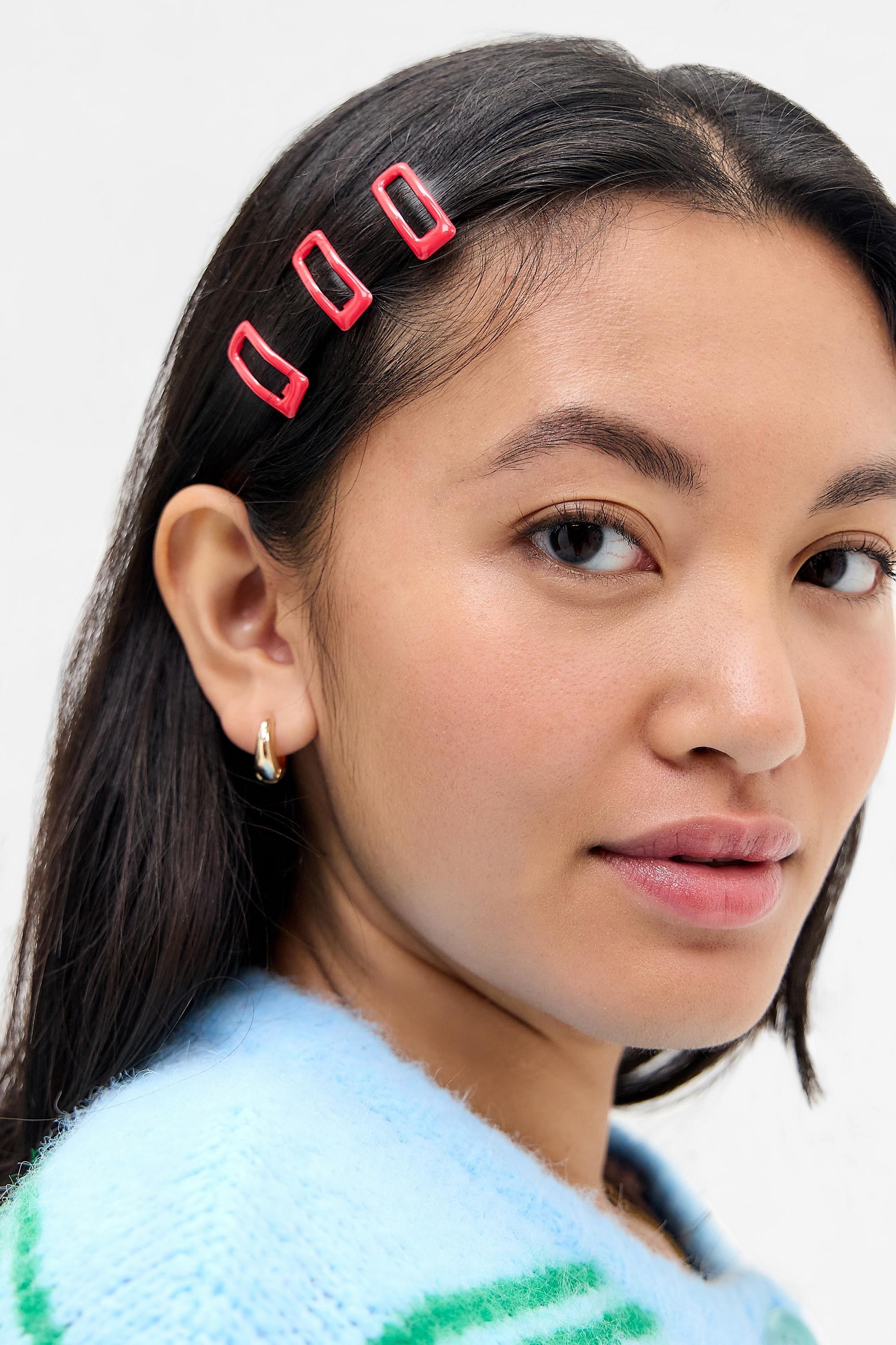 Red Mini Square Snap Hair Clips, RED, large image number 0