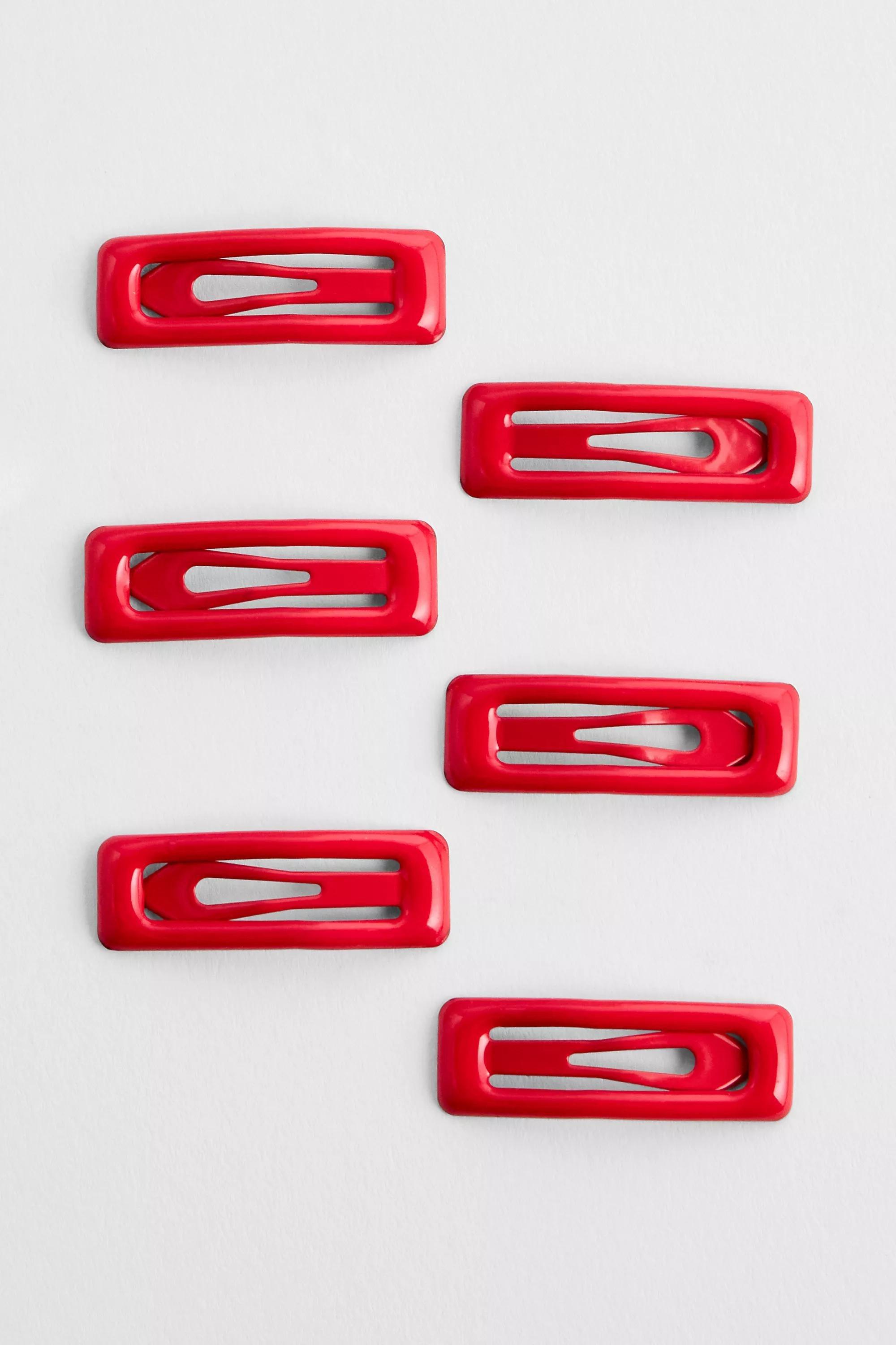 Red Mini Square Snap Hair Clips, RED, large image number 2