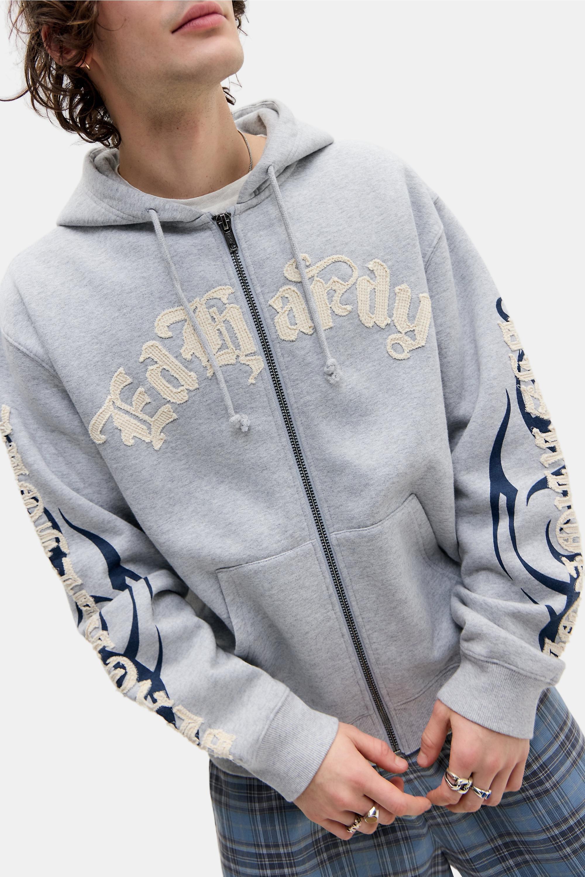 Grey Ed Hardy Grey Marl Applique Tattoo Hoodie, GREY, large image number 1