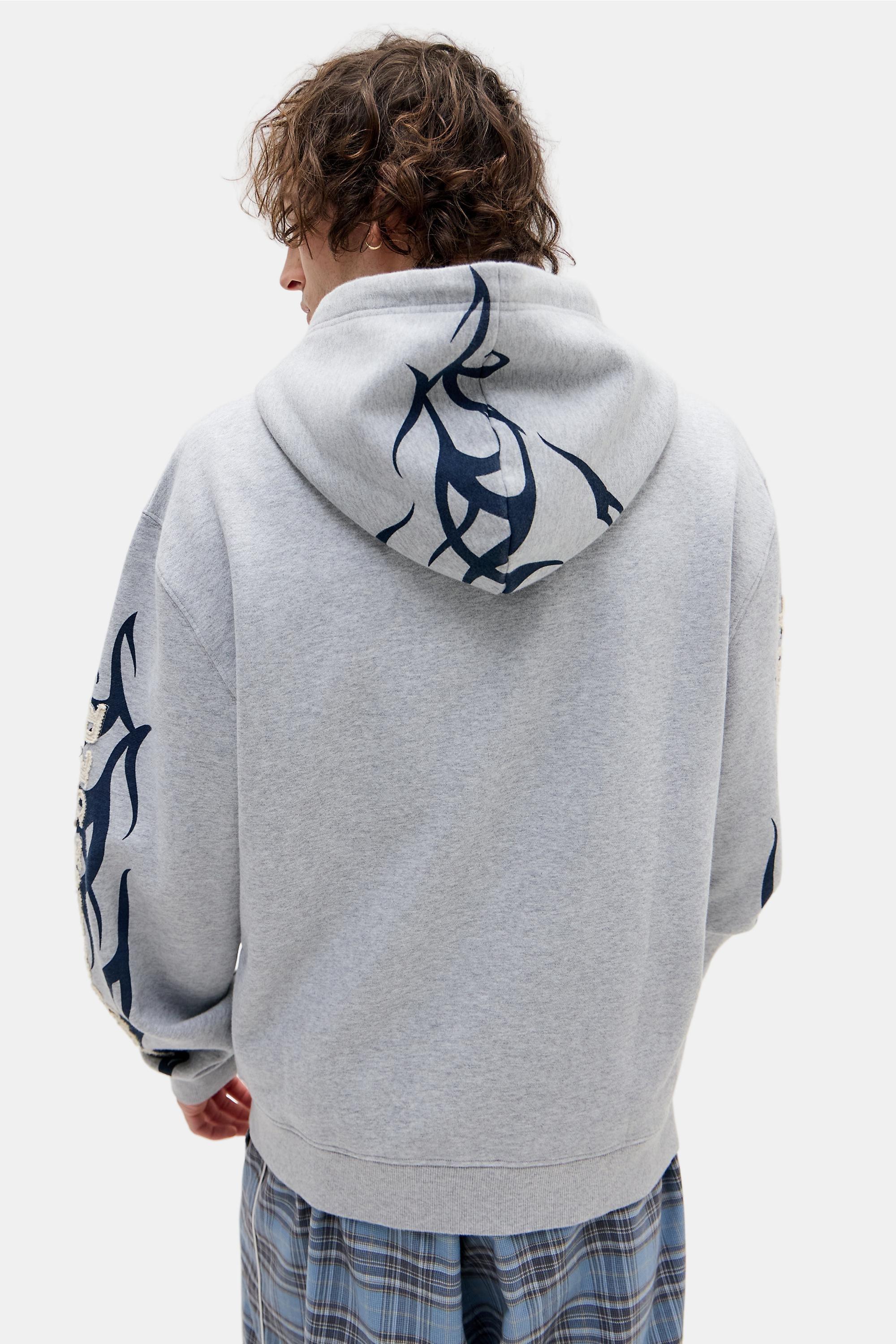 Grey Ed Hardy Grey Marl Applique Tattoo Hoodie, GREY, large image number 3