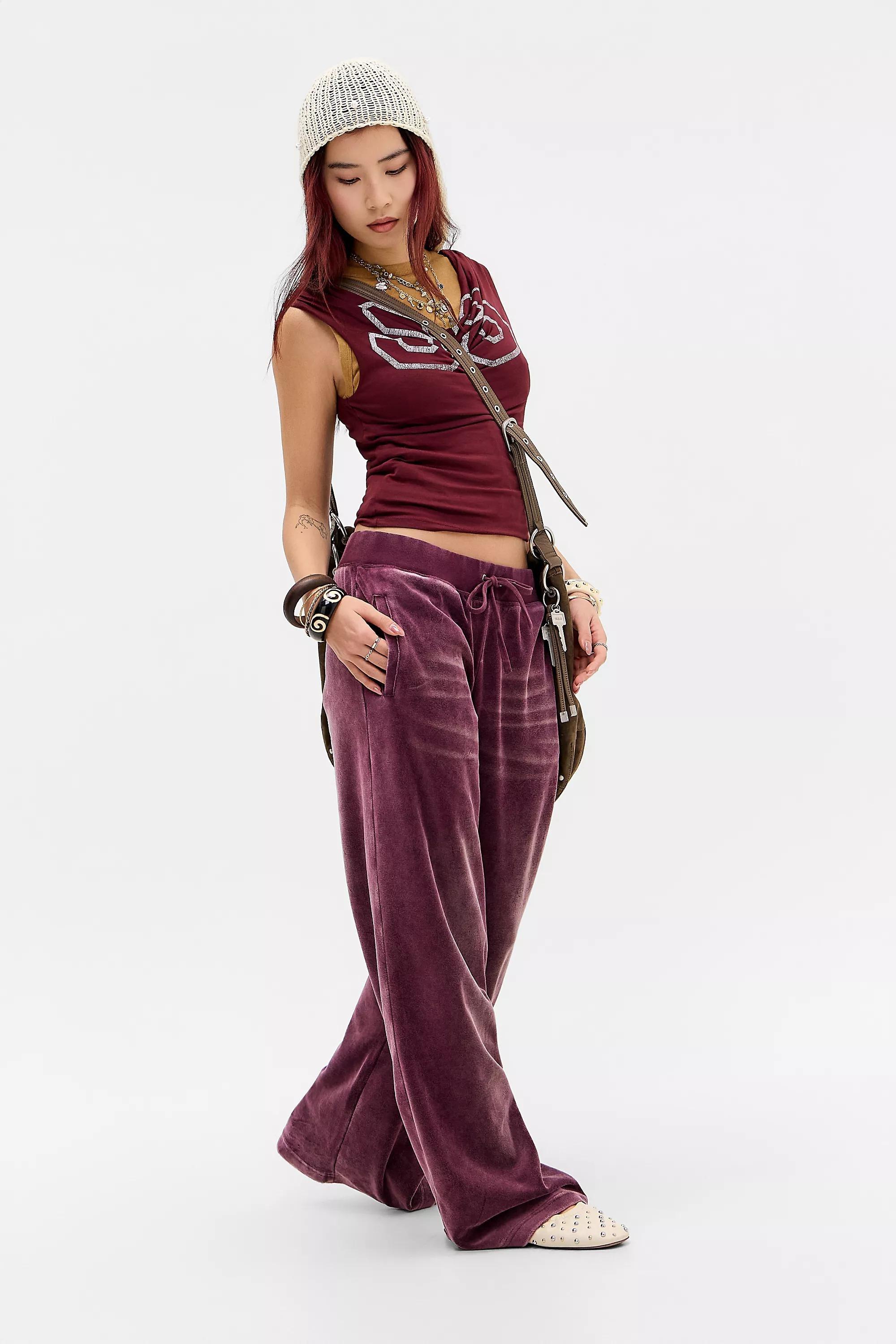 Red Juicy Couture Uo Wine Washed Velour Track Pants, WINE, large image number 1
