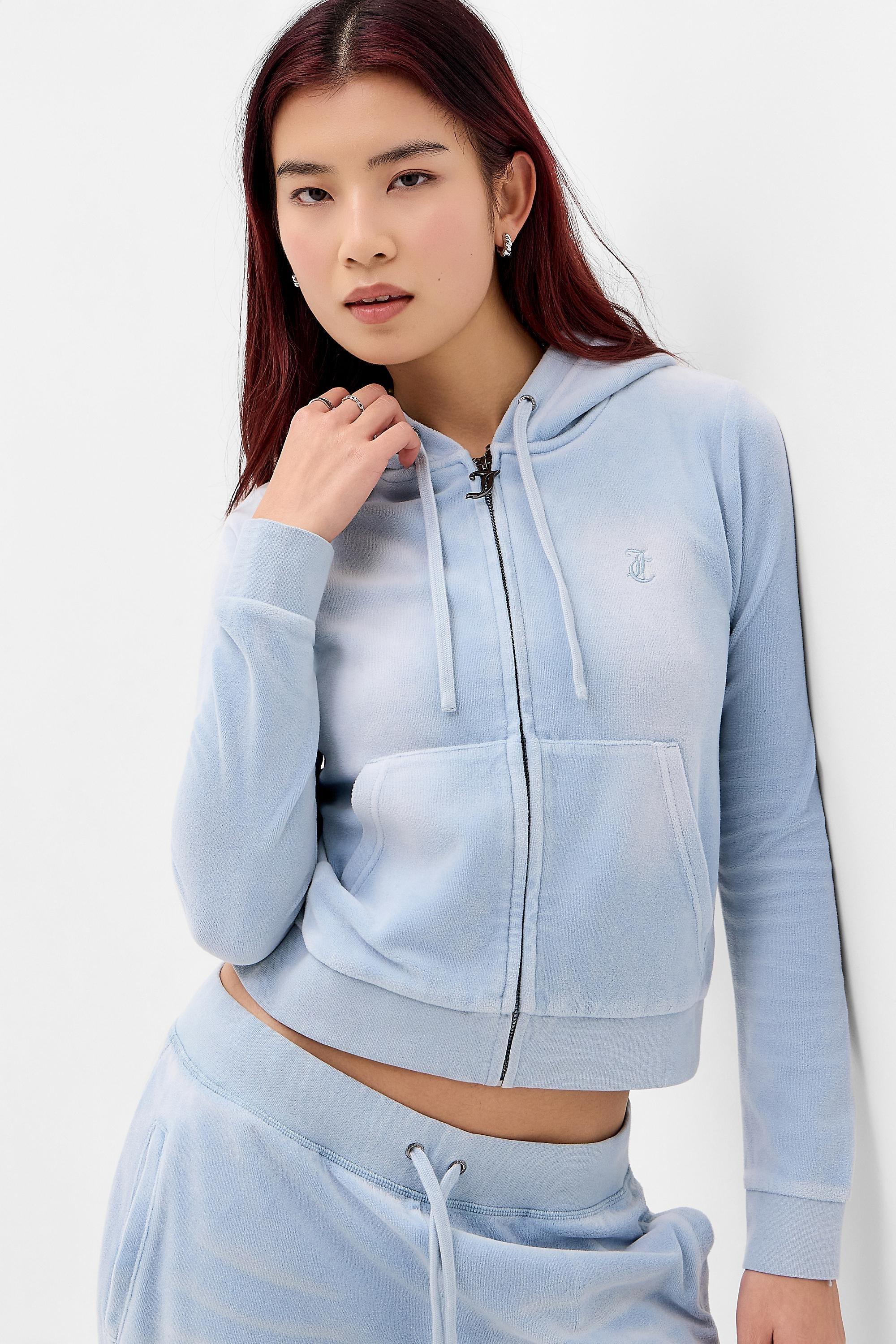BLUE Juicy Couture UO Exclusive Washed Blue Velour Hoodie, BLUE, large image number 0