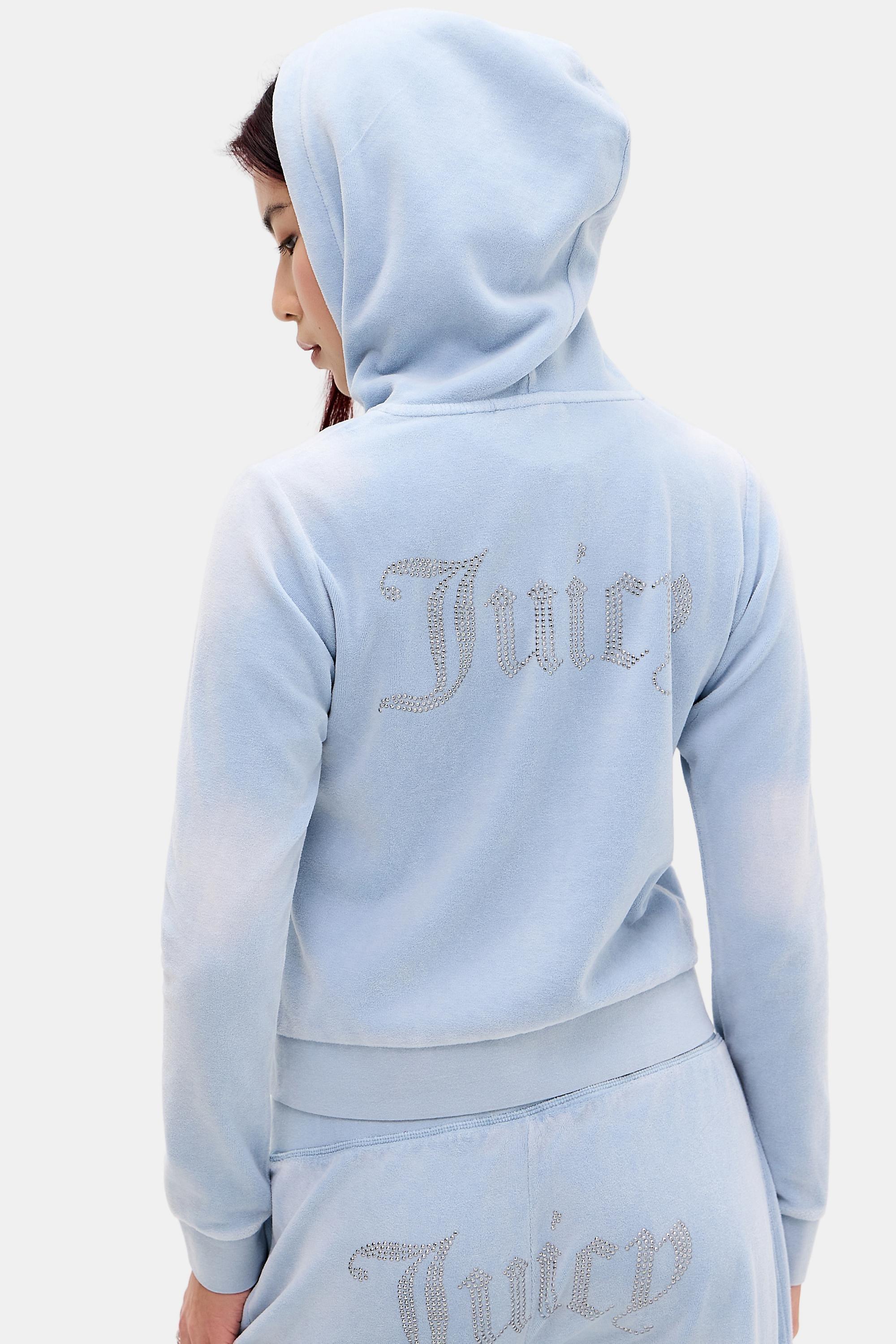 BLUE Juicy Couture UO Exclusive Washed Blue Velour Hoodie, BLUE, large image number 3
