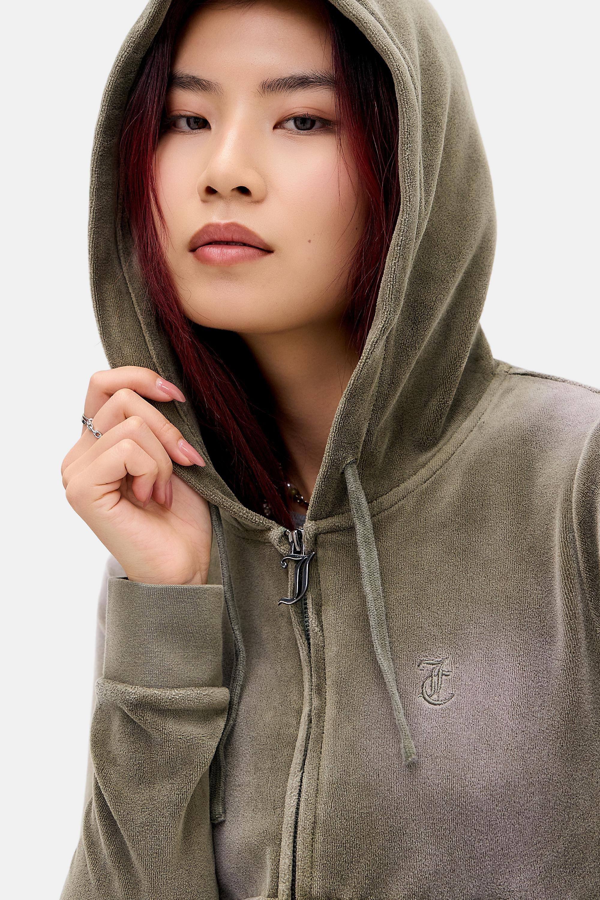 Green Juicy Couture Uo Exclusive Washed Sea Green Velour Hoodie, GRN, large image number 2