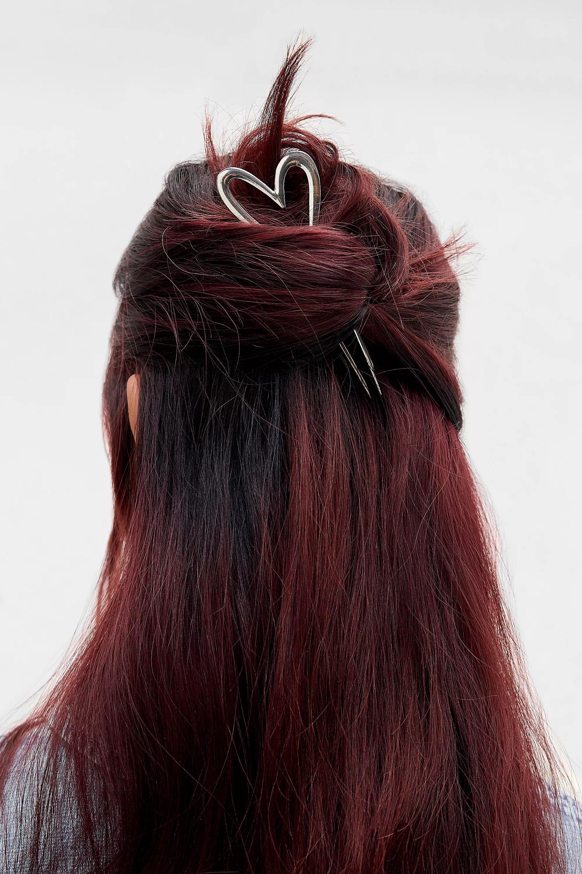 Silver Uo Heart Hair Pin, SLVR, medium