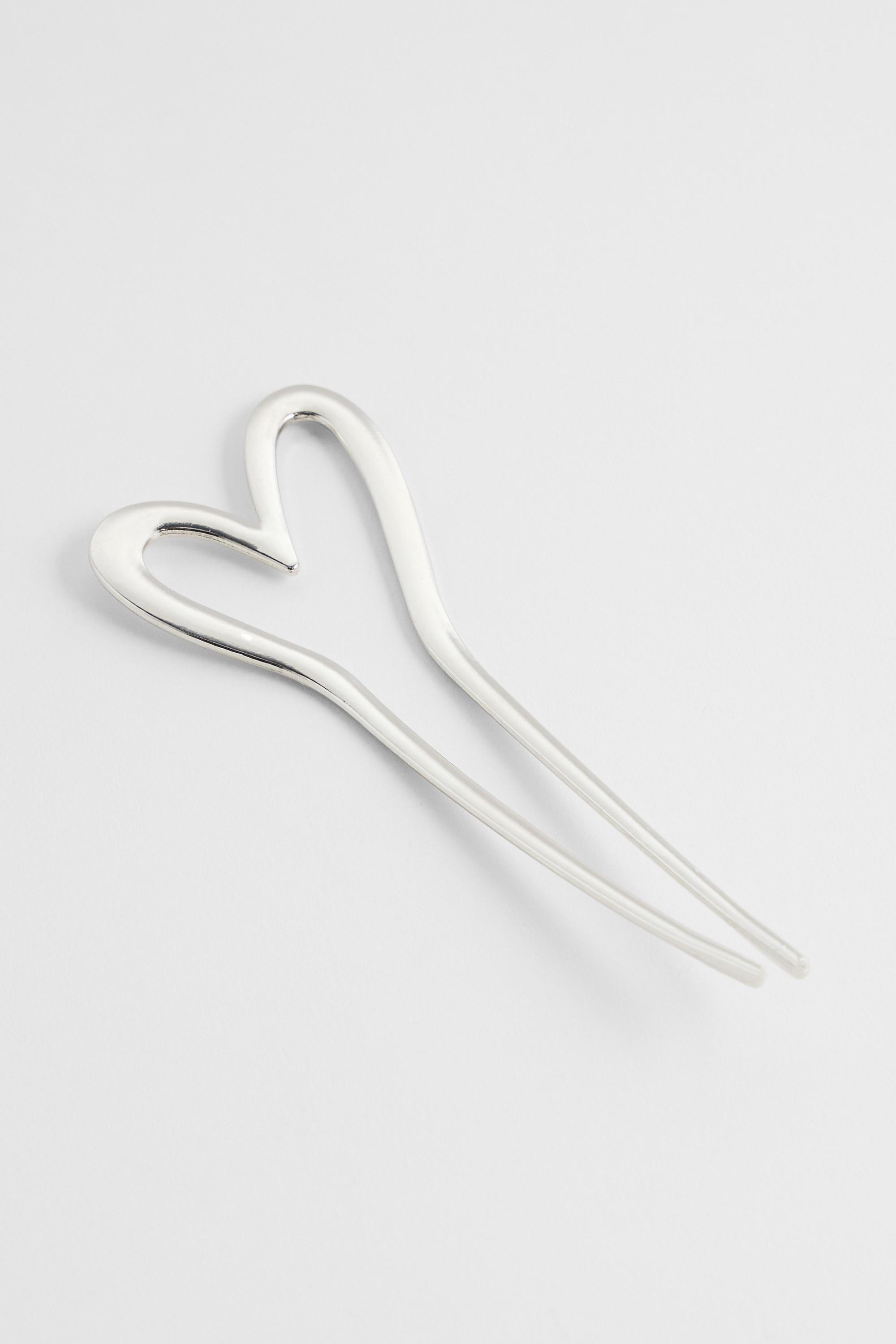 Silver Uo Heart Hair Pin, SLVR, medium