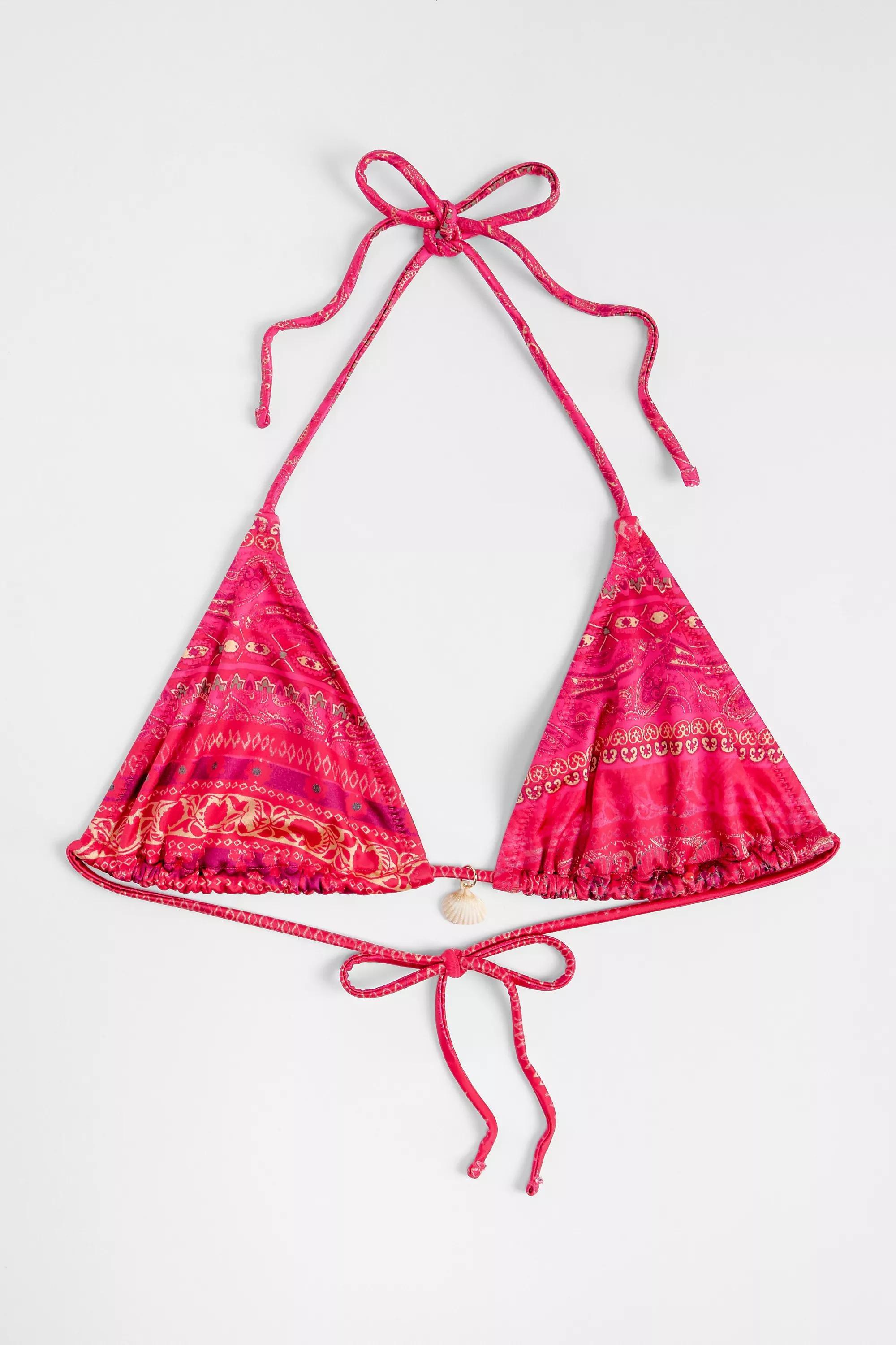 PINK Out From Under Floral Aztec Shell Bikini Top, PINK, large image number 4