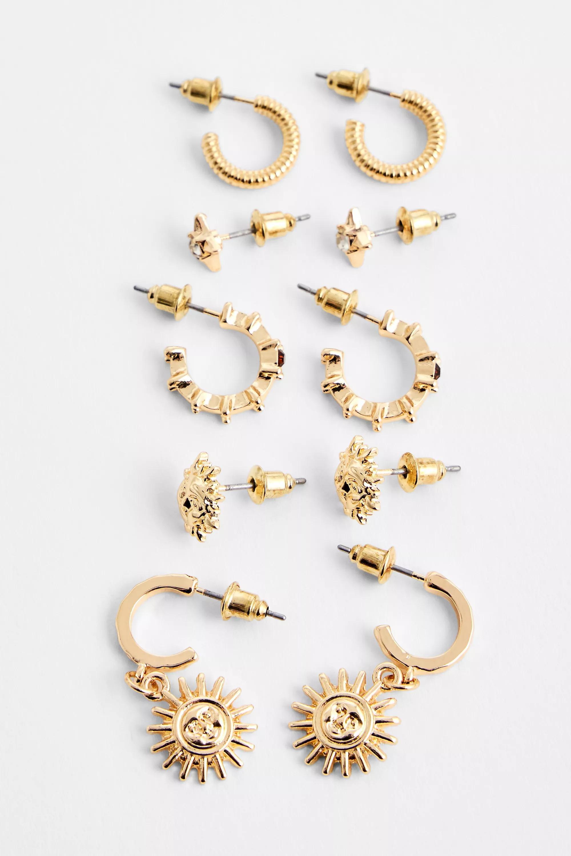 Gold Silence + Noise Sun Stacking Earrings, Set Of 5, GOLD, large image number 0